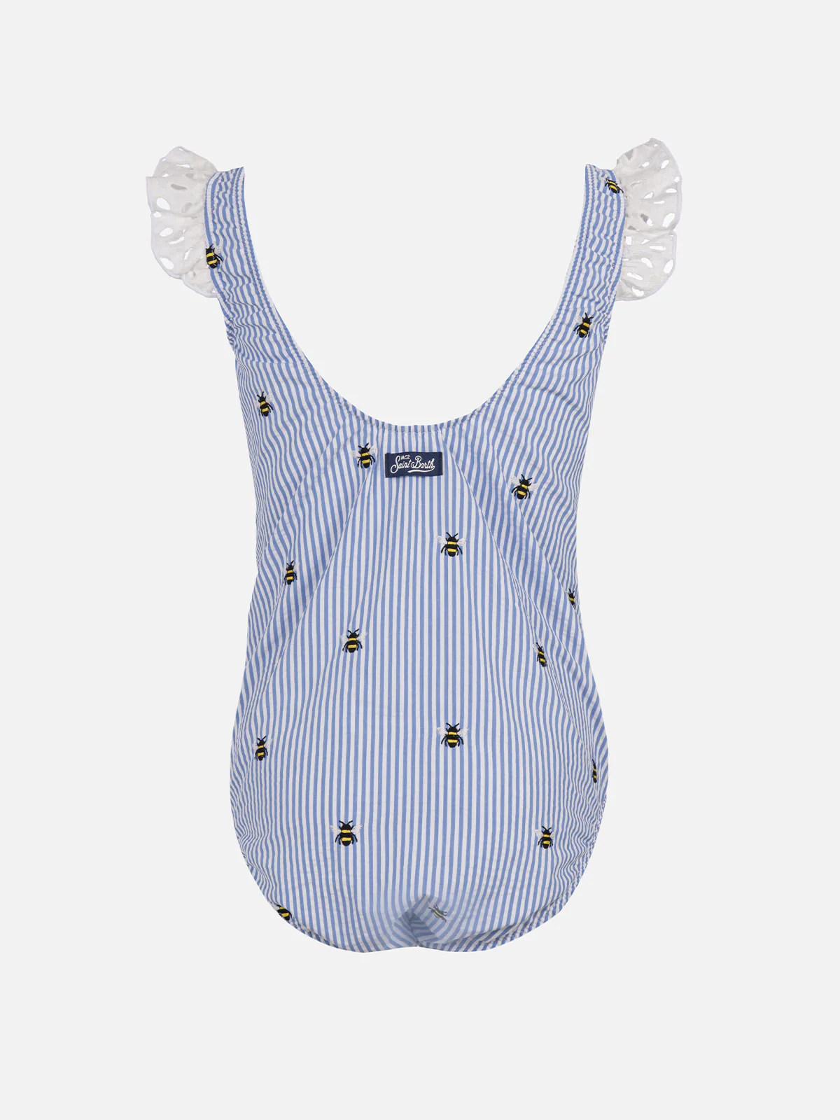 Costume intero Tilda in cotone seersucker da bambina con spalline arricciate - Image 3