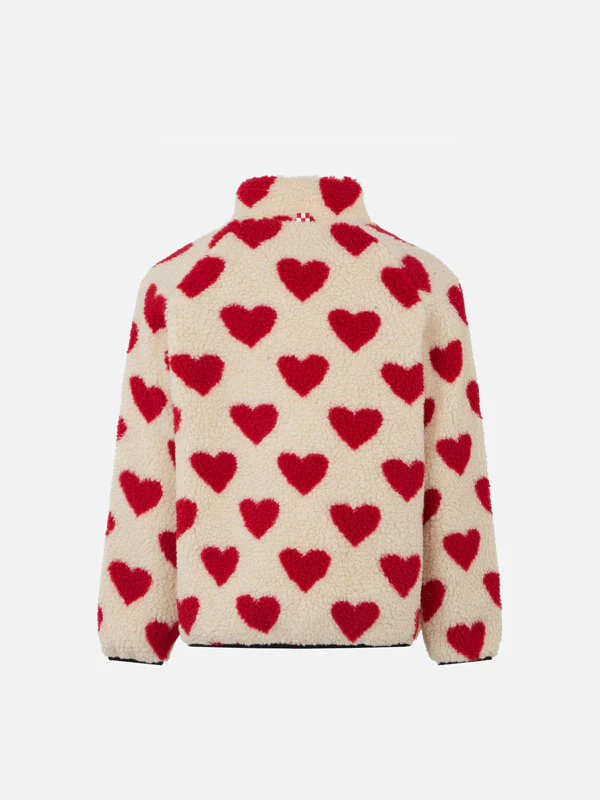 Giubbotto sherpa da bambina con stampa cuori - Image 2