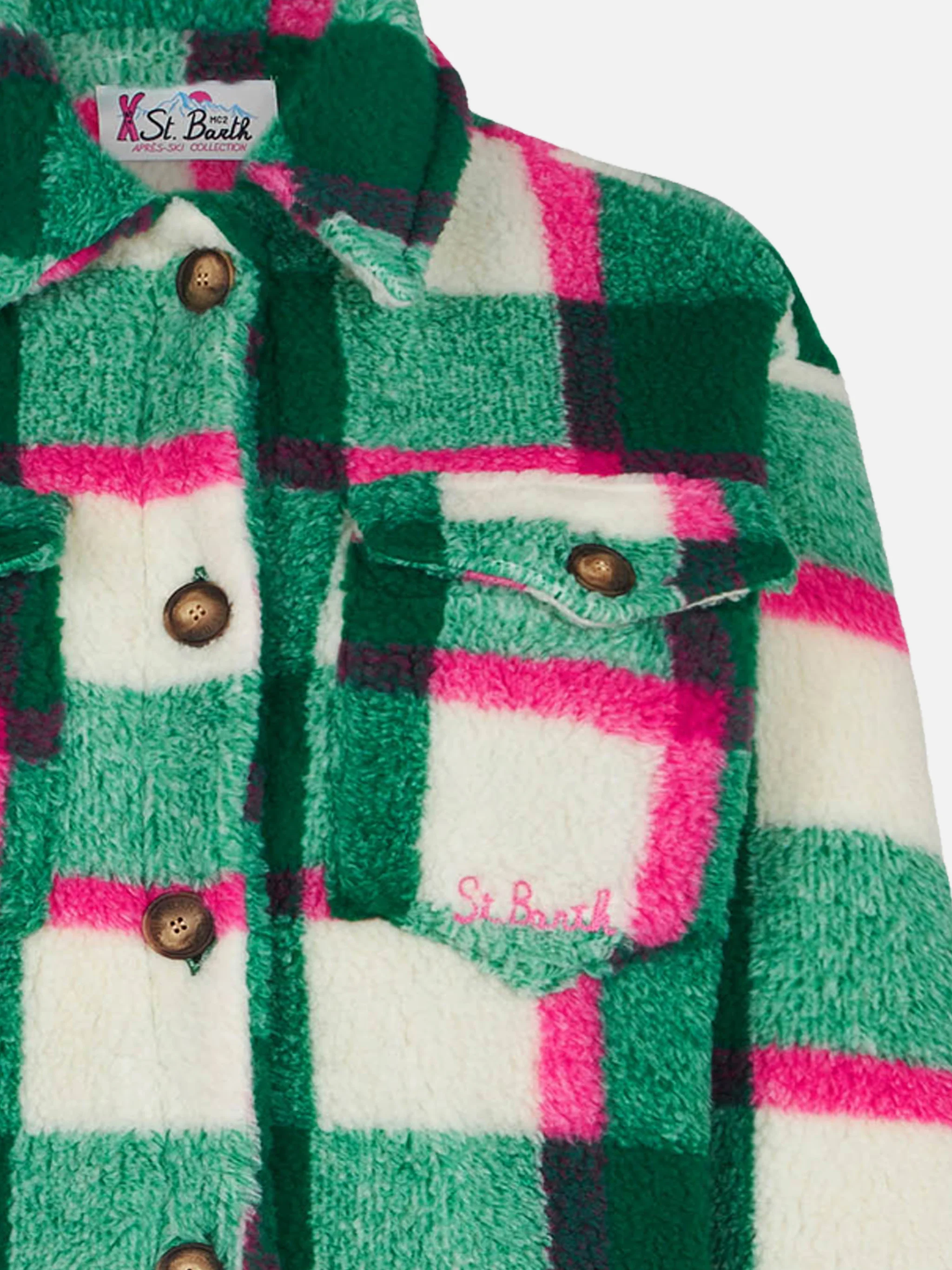 Sovracamicia da bambina in sherpa con stampa tartan - Image 2