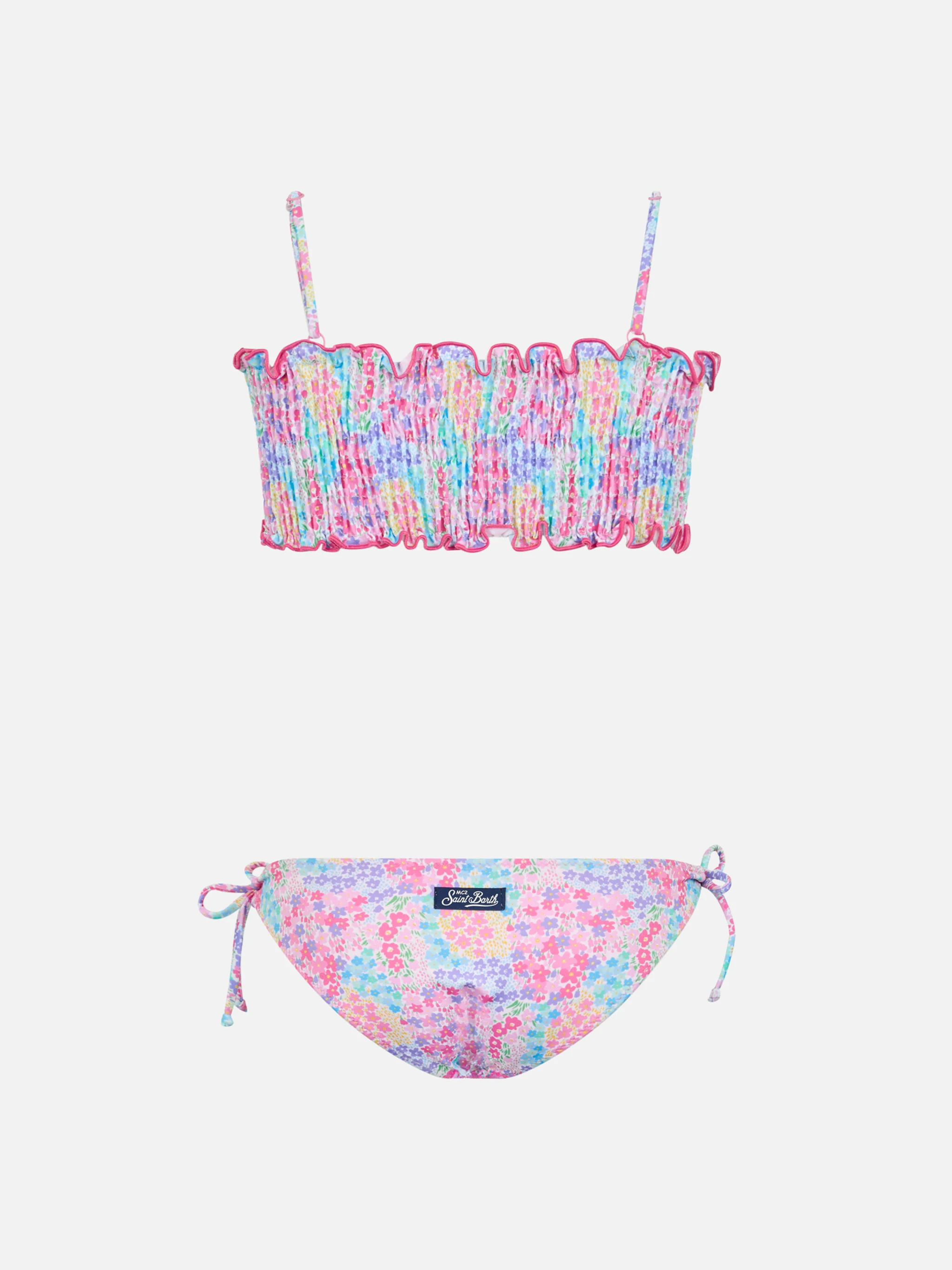 Bikini da bambina Tilly con ricamo punto smock e stampa fiori - Image 2