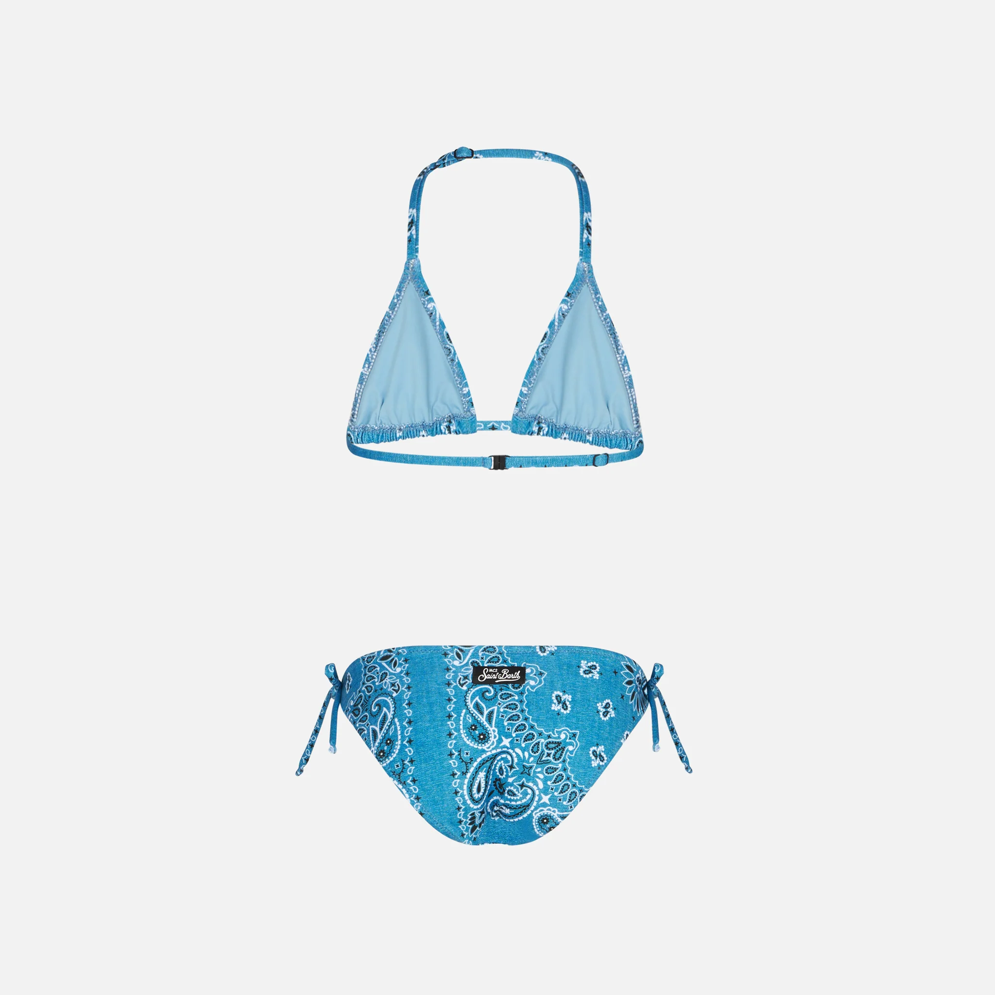 Bikini da bambina a triangolo con stampa bandana in denim - Image 2