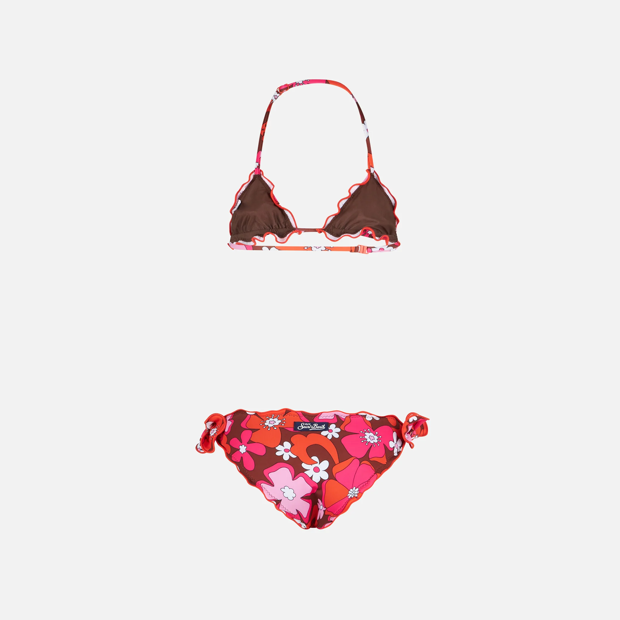 Bikini da bambina a triangolo con stampa fiori - Image 2