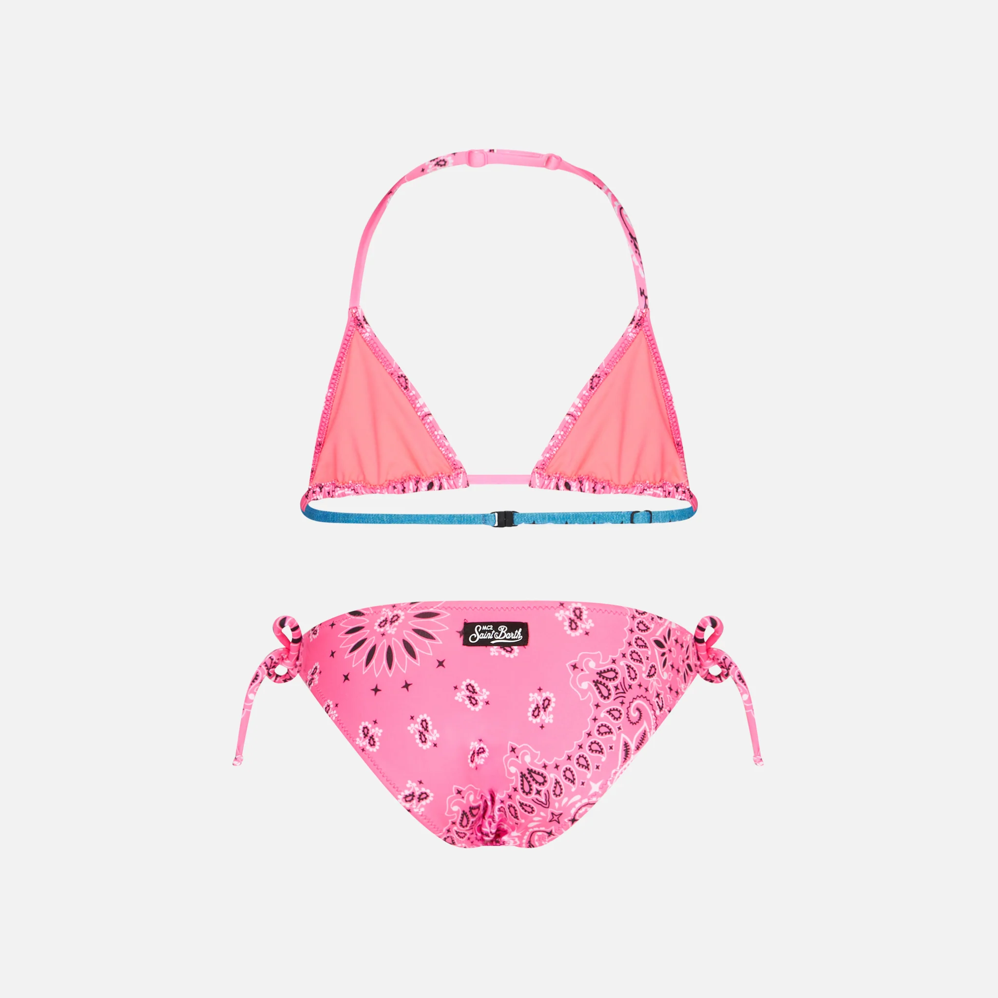 Bikini a triangolo da bambina con stampa bandana rosa fluo - Image 2