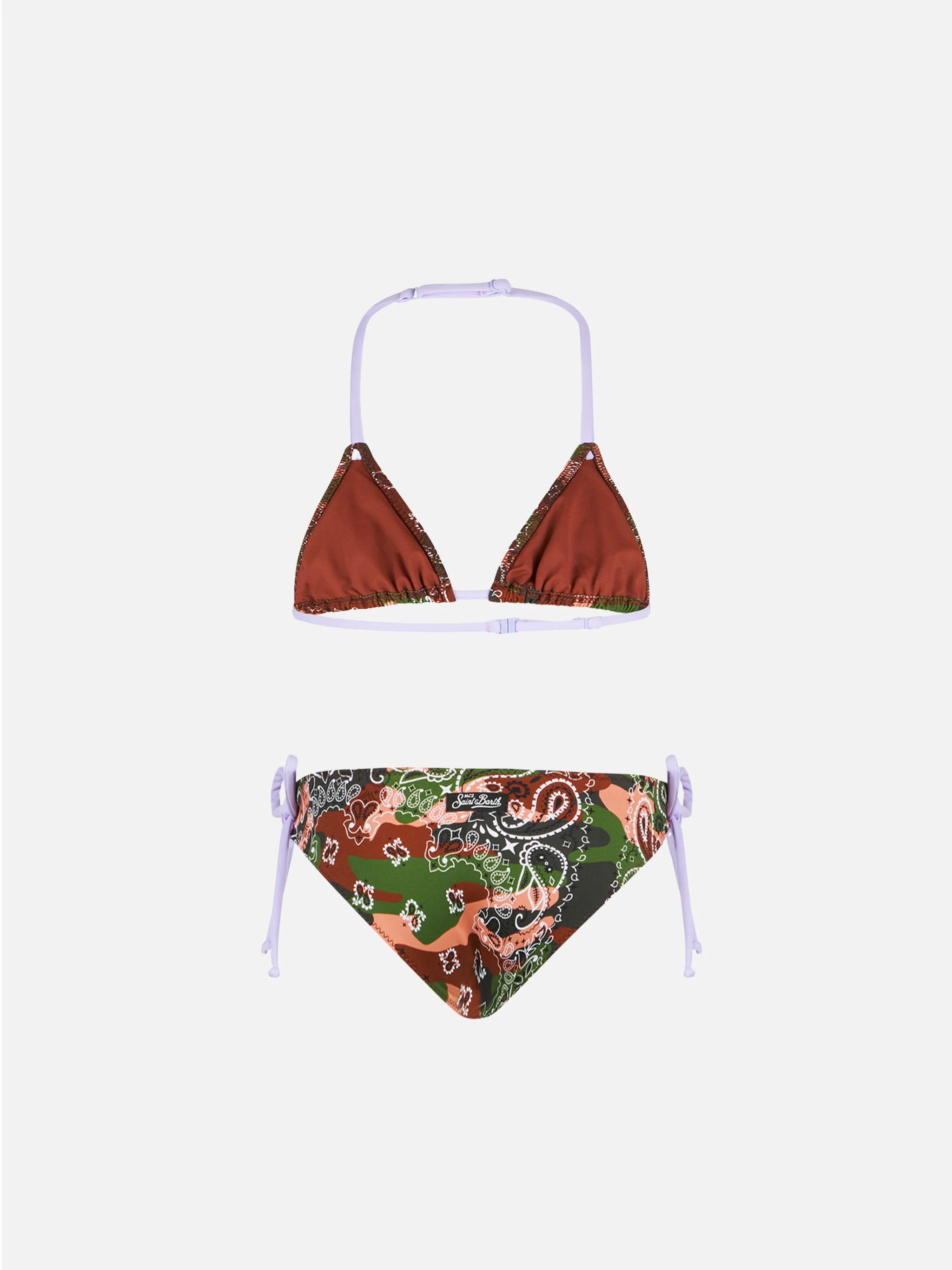 Bikini da bambina a triangolo con stampa bandana mimetica - Image 2