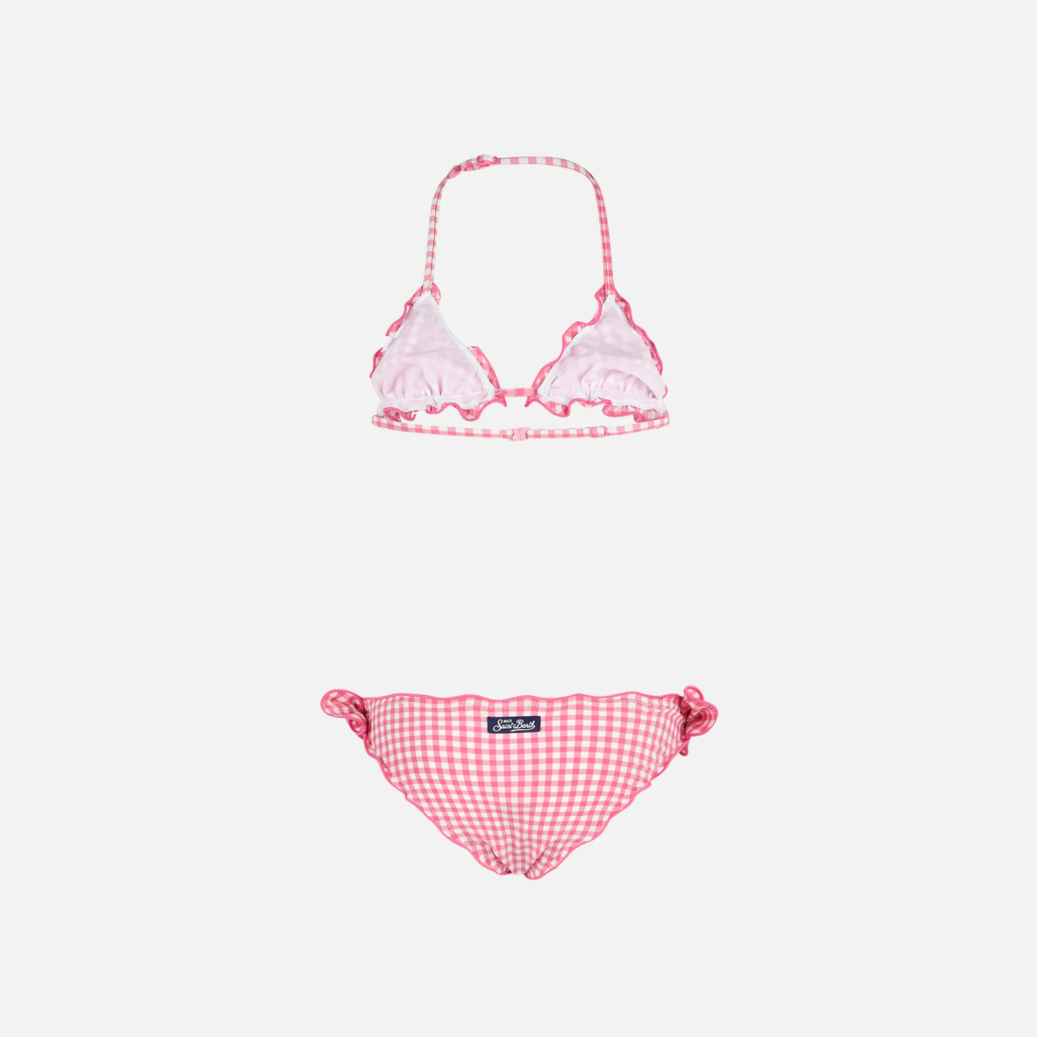 Bikini da bambina a triangolo con stampa vichy rosa - Image 2