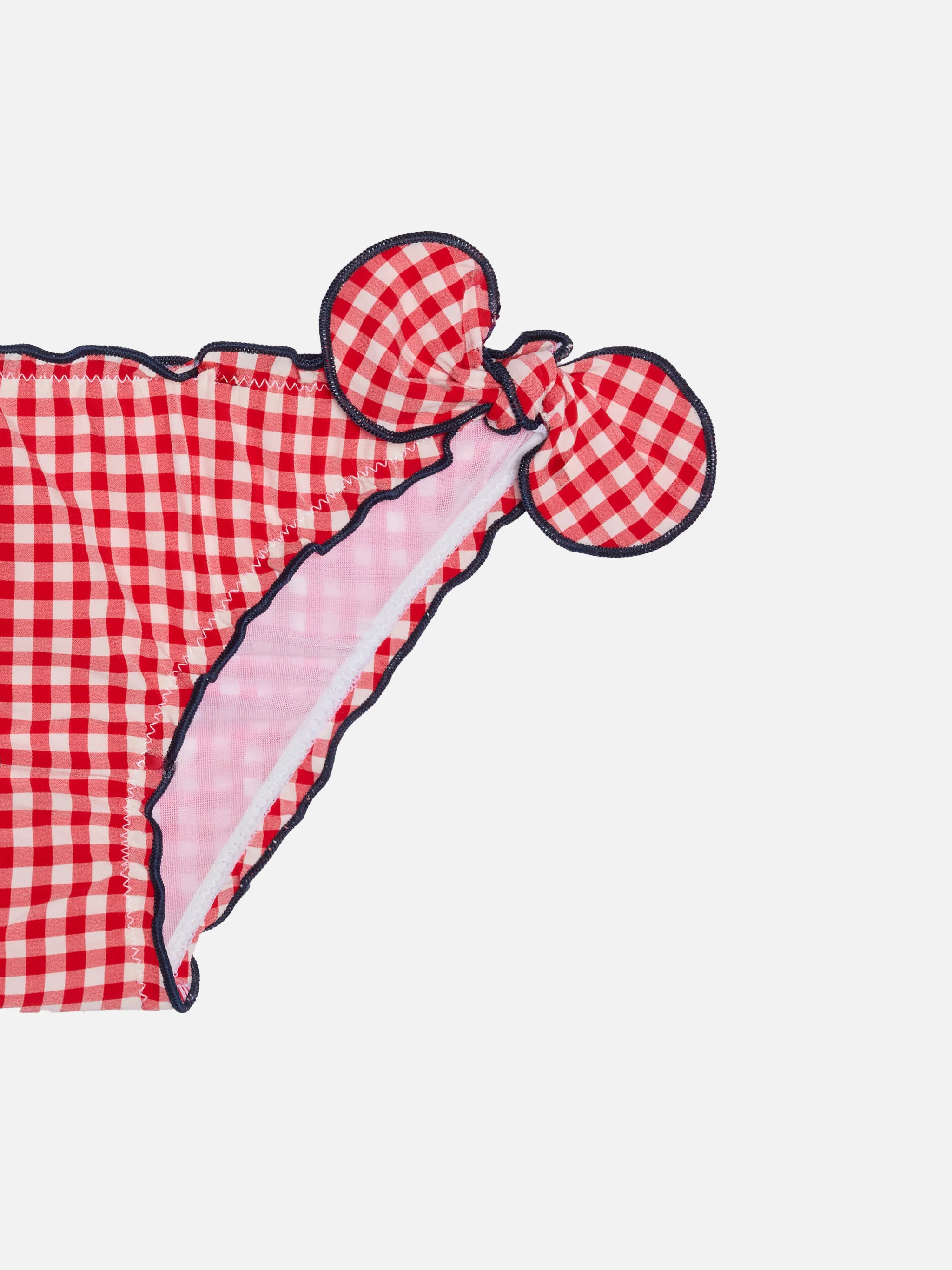 Bikini da bambina a triangolo con stampa vichy rossi - Image 3