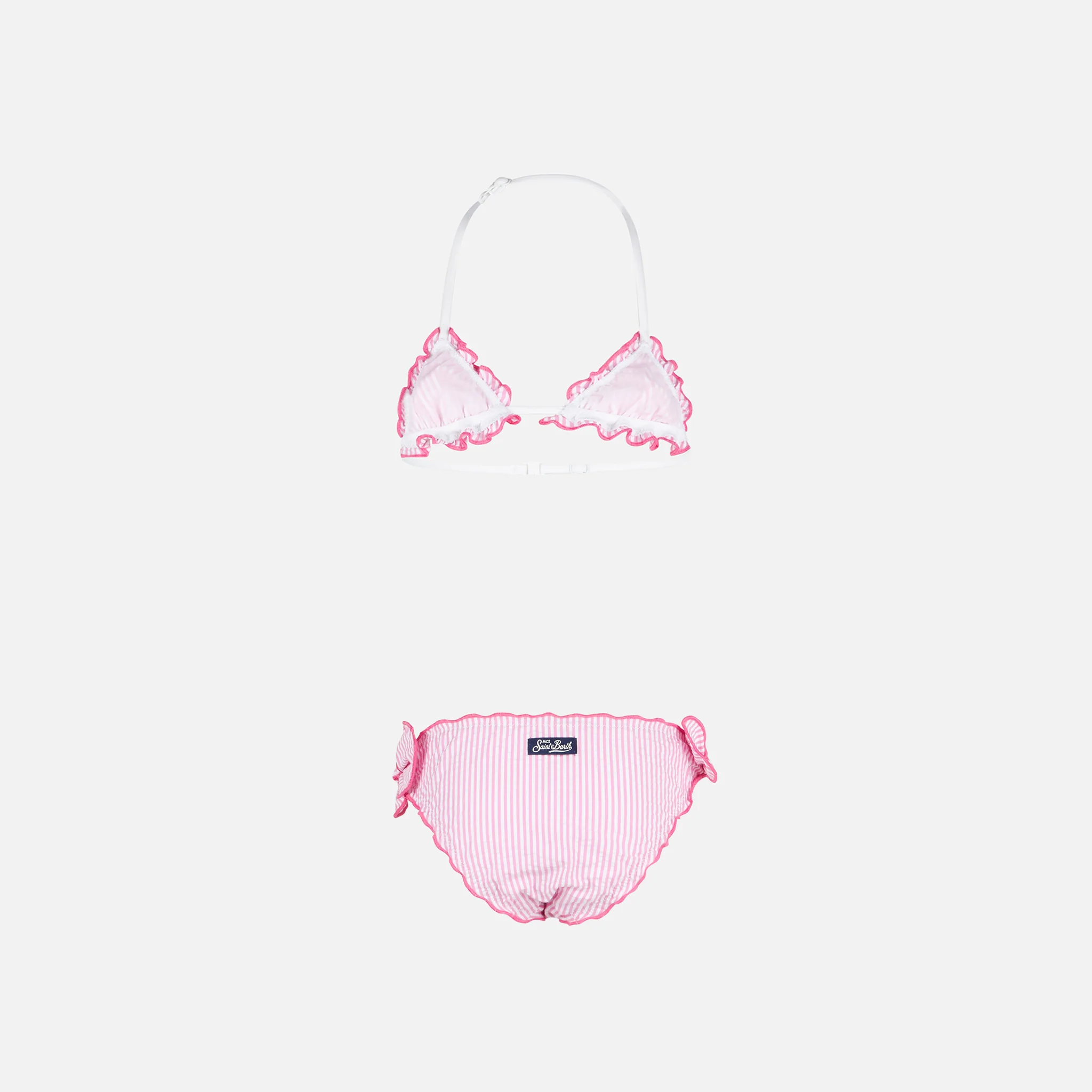Bikini da bambina a triangolo in seersucker con righe - Image 2