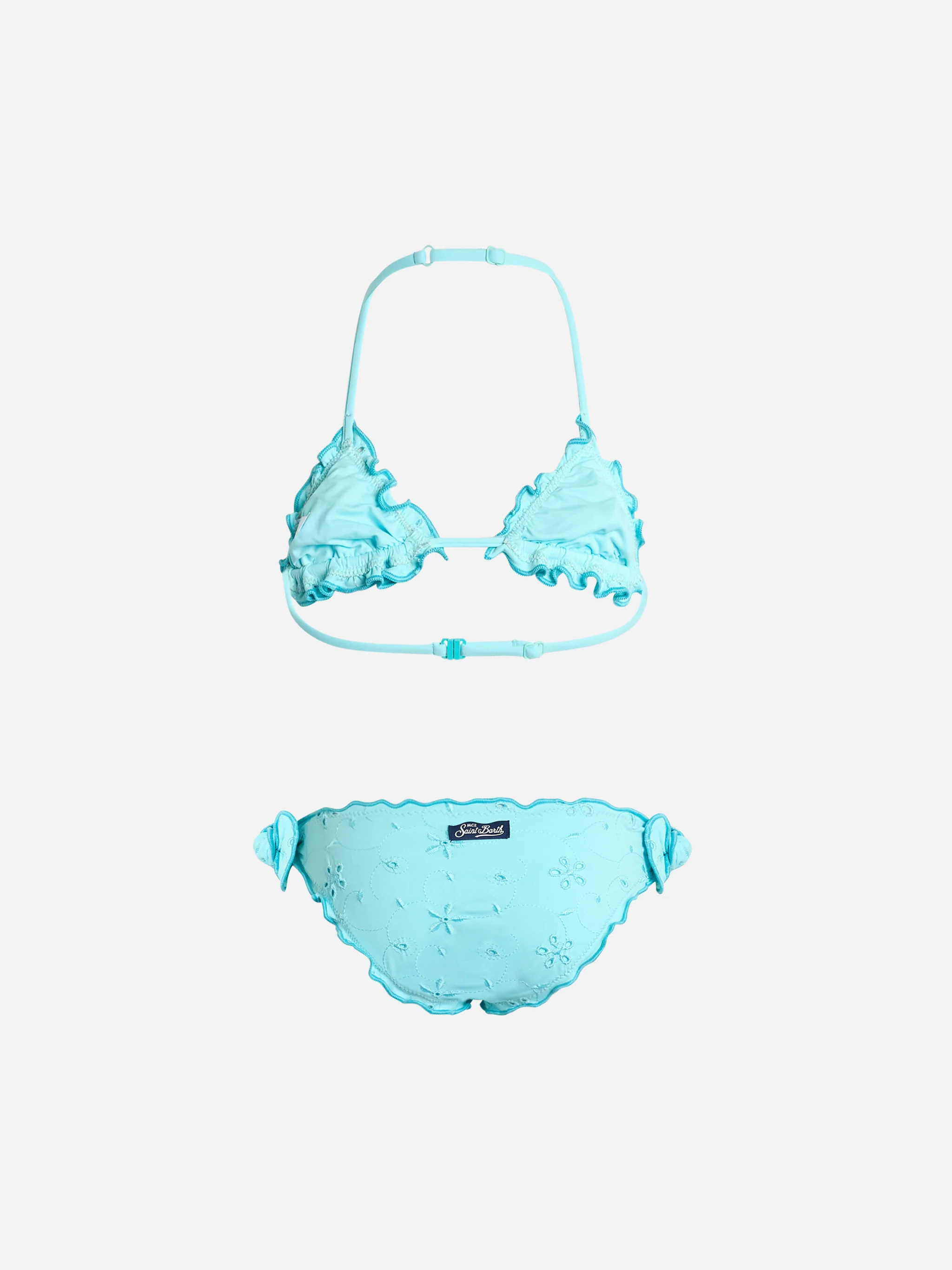 Bikini classico triangolo Cris da bambina verde acqua con ricamo Sangallo - Image 2