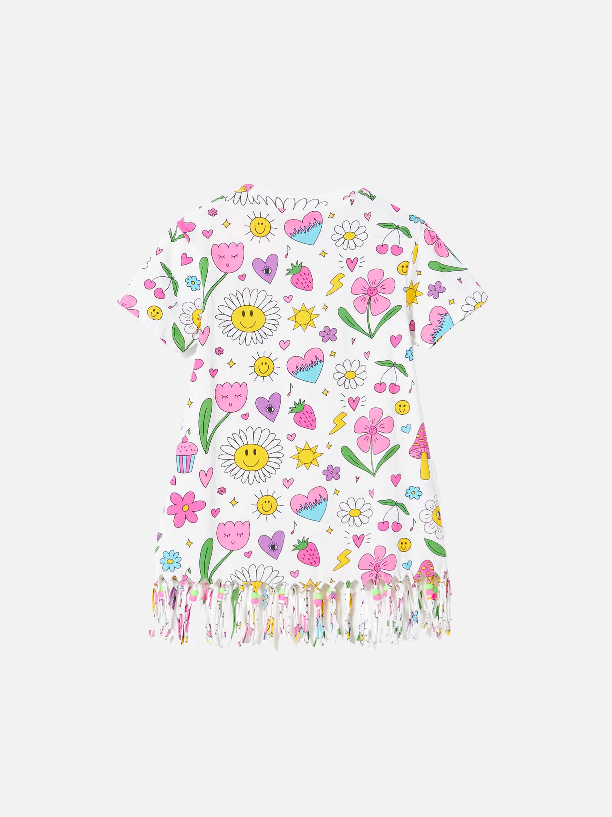 Abito da bambina in cotone bianco con stampa e charms - Image 2