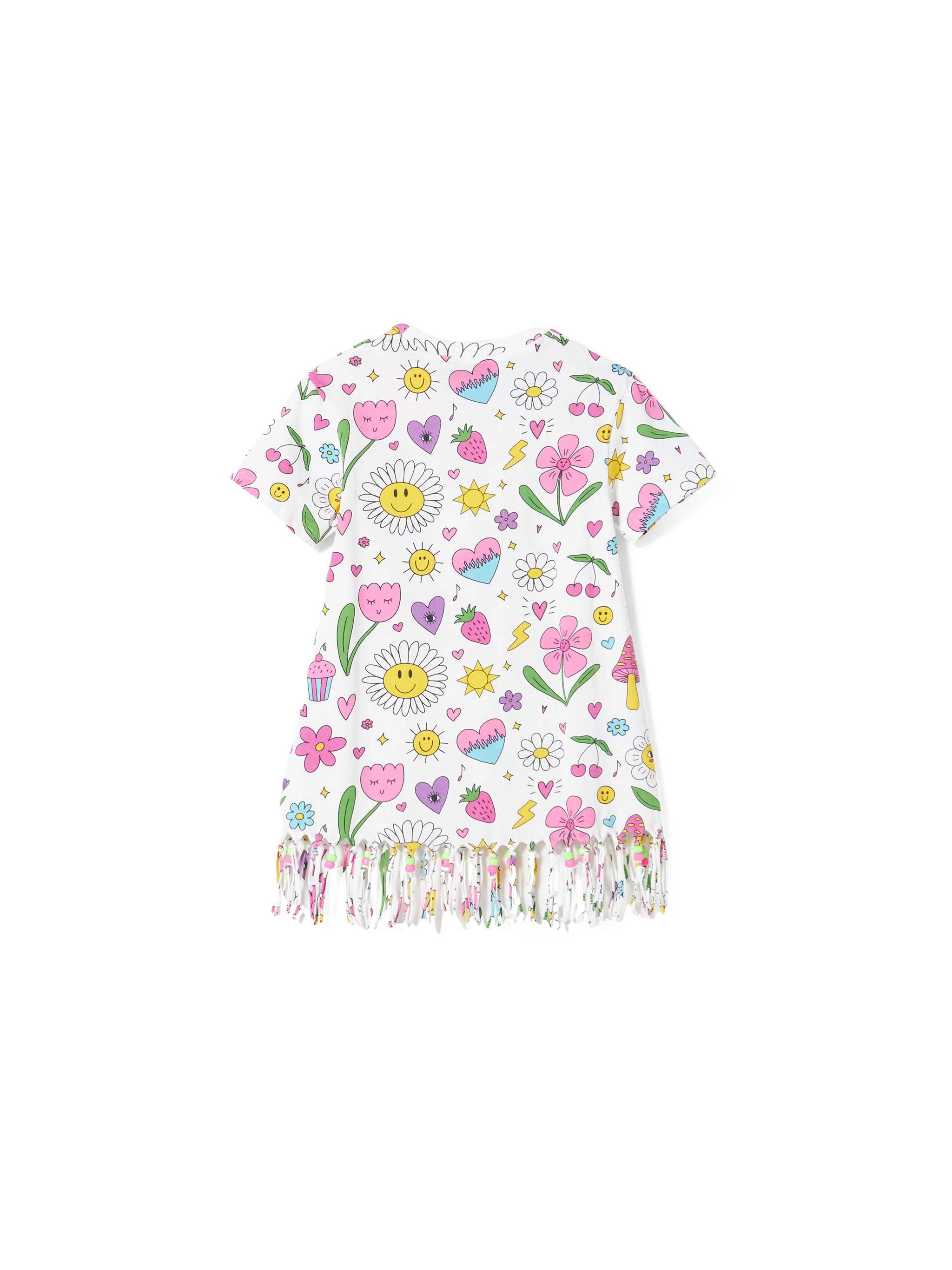 Abito da bambina in cotone bianco con stampa e charms - Image 3