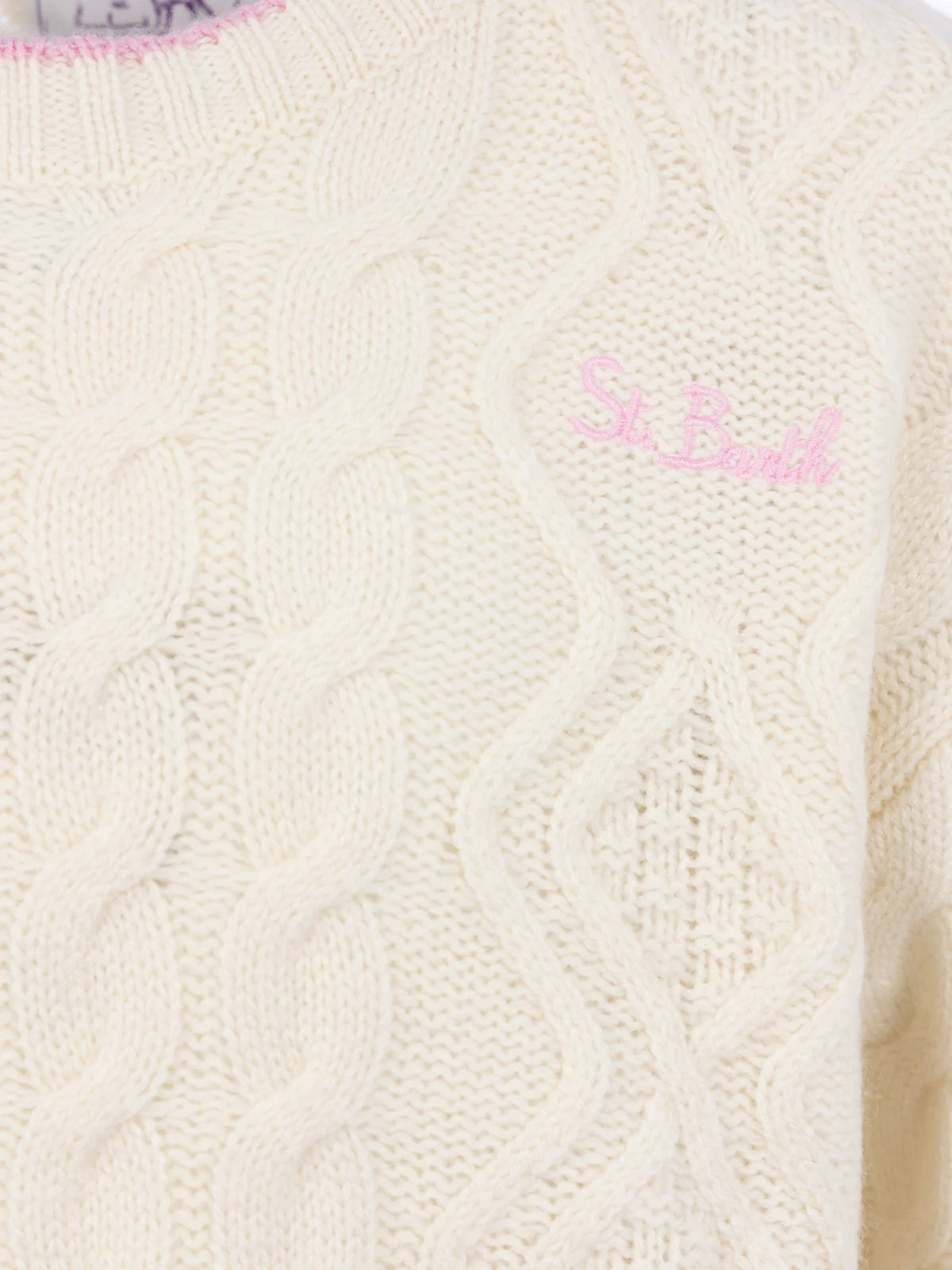 Maglione bianco da bambina tricot Gretta con dettagli a contrasto - Image 3