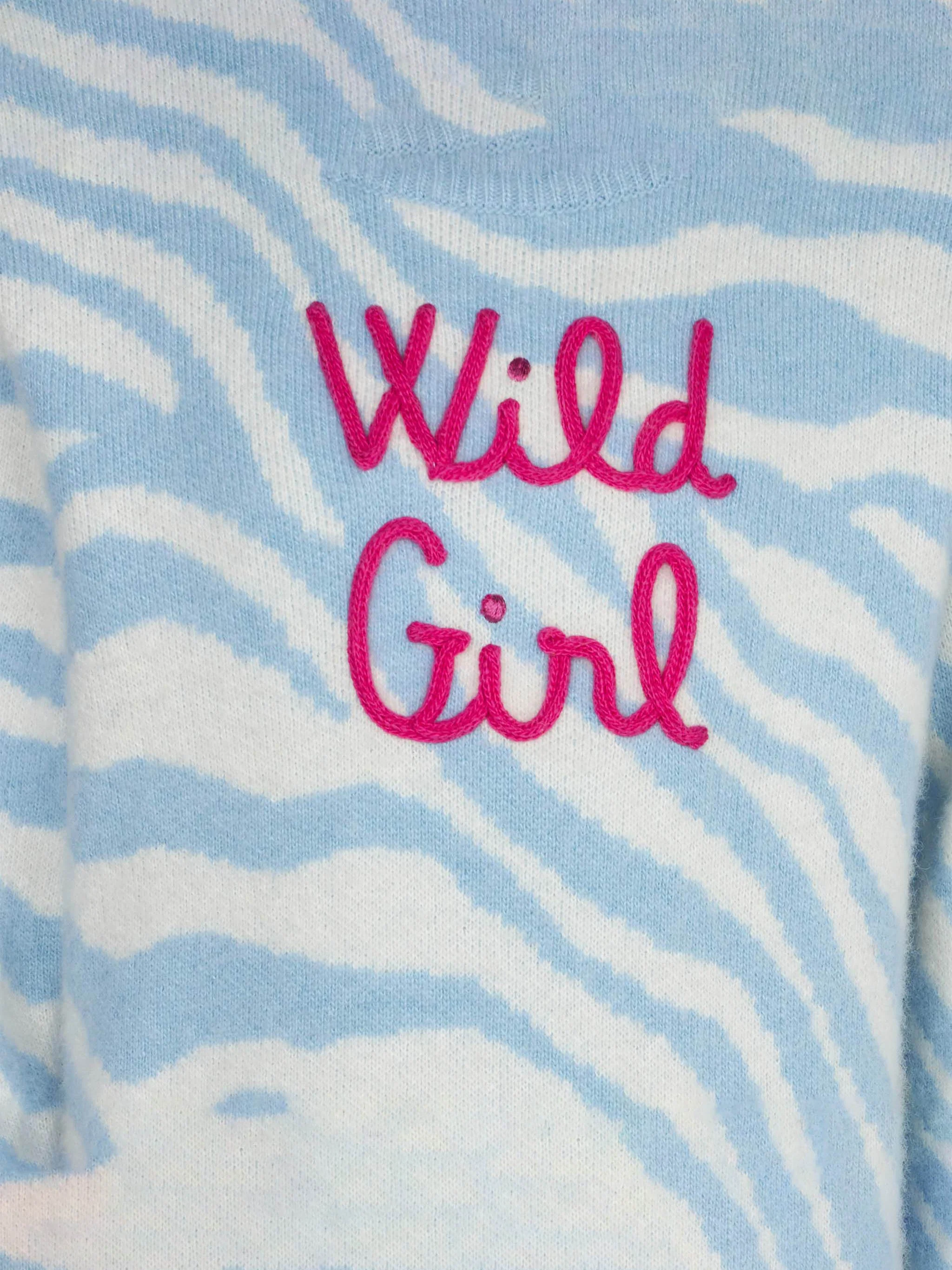 Maglione da bambina garzato stampa zebrata con ricamo Wild Girl - Image 3