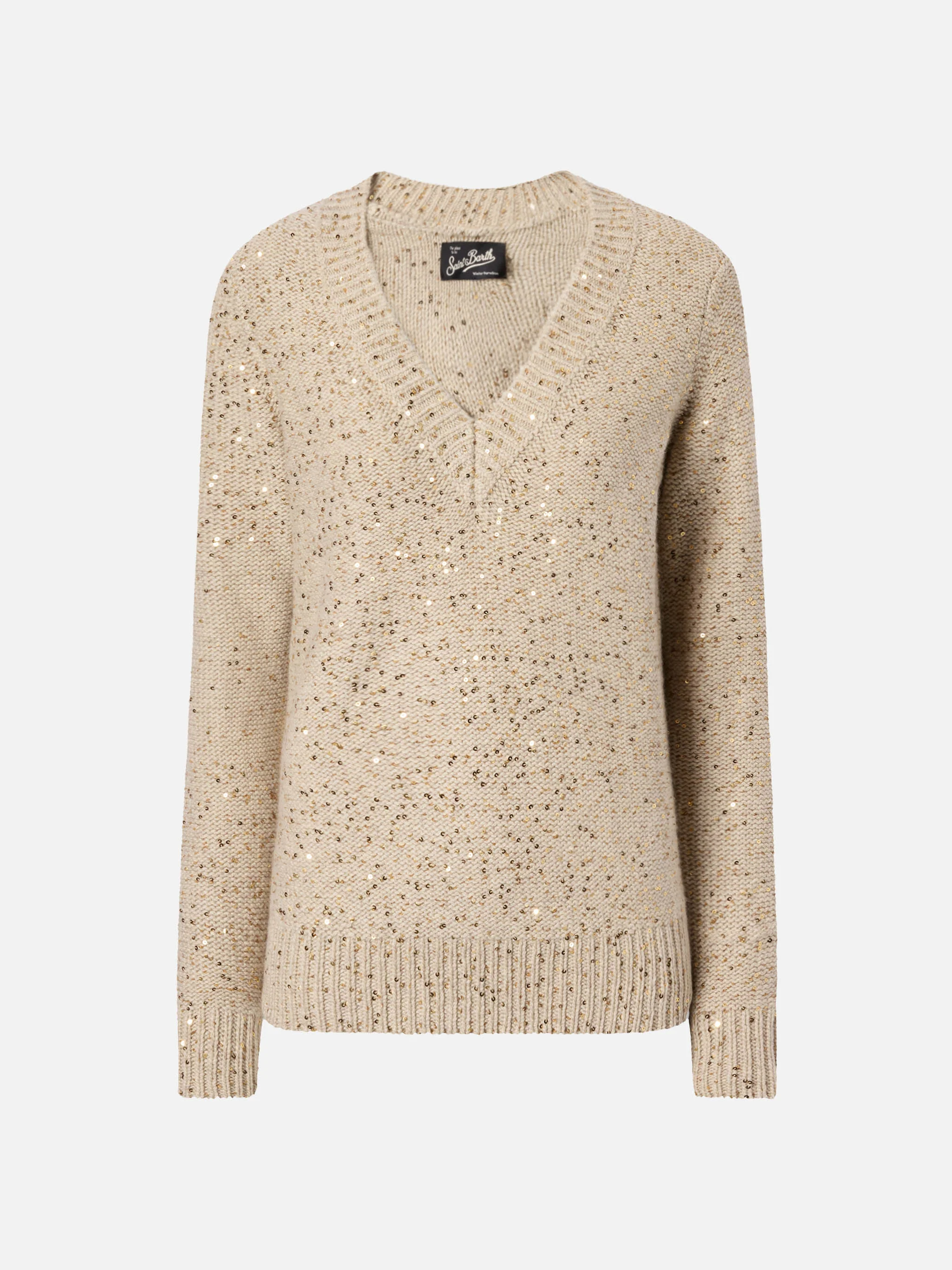 Maglione girocollo oro con pailettes - Image 5