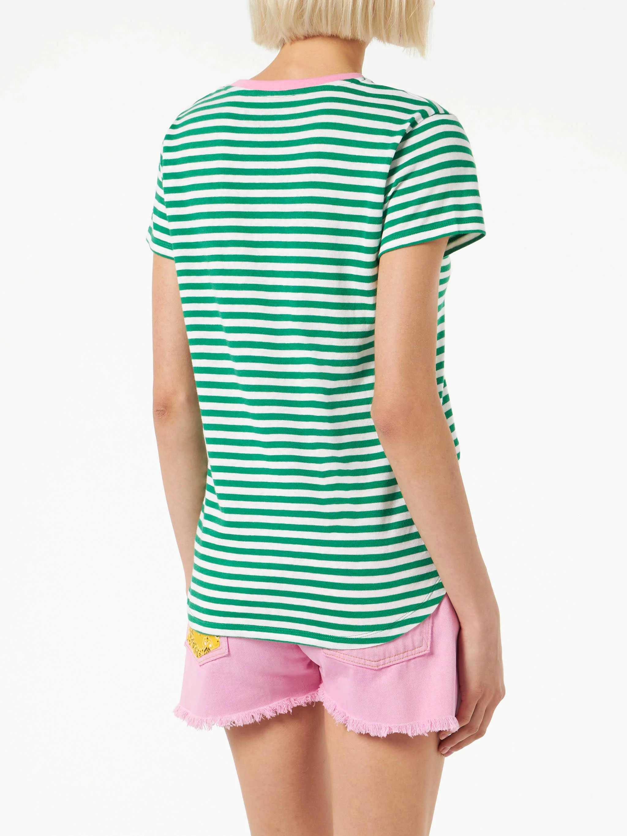 T-shirt verde in cotone con ricamo Madame à la plage - Image 3