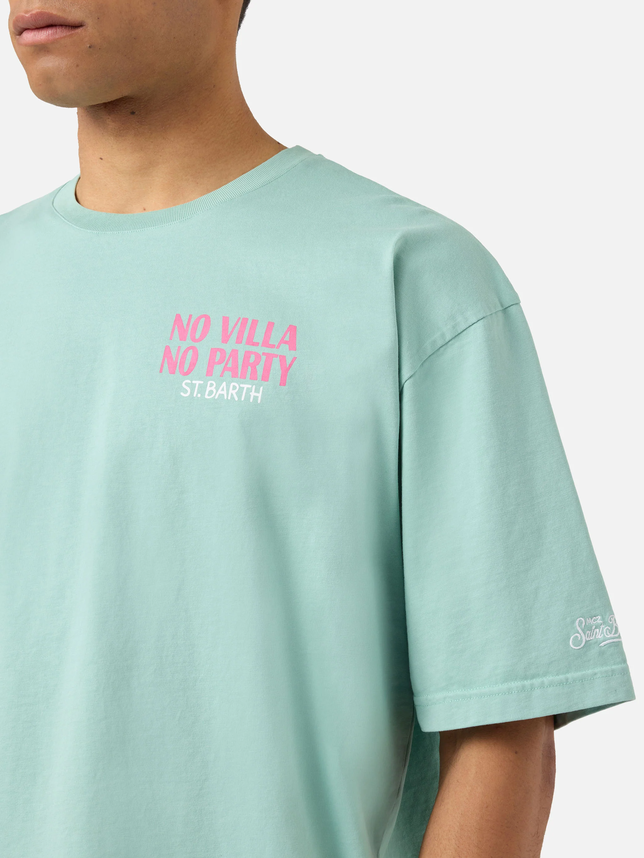 T-shirt Delmar verde con stampa No Villa No Party e maxi grafica sul retro - Image 2