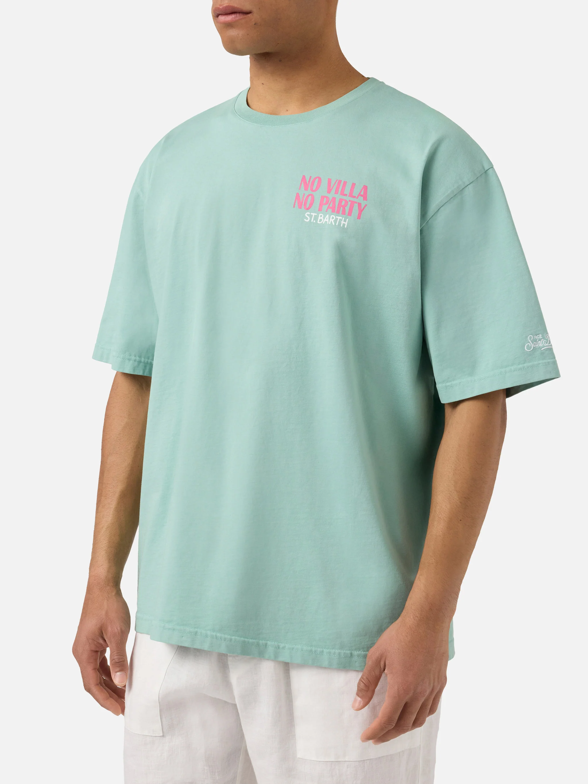 T-shirt Delmar verde con stampa No Villa No Party e maxi grafica sul retro - Image 3
