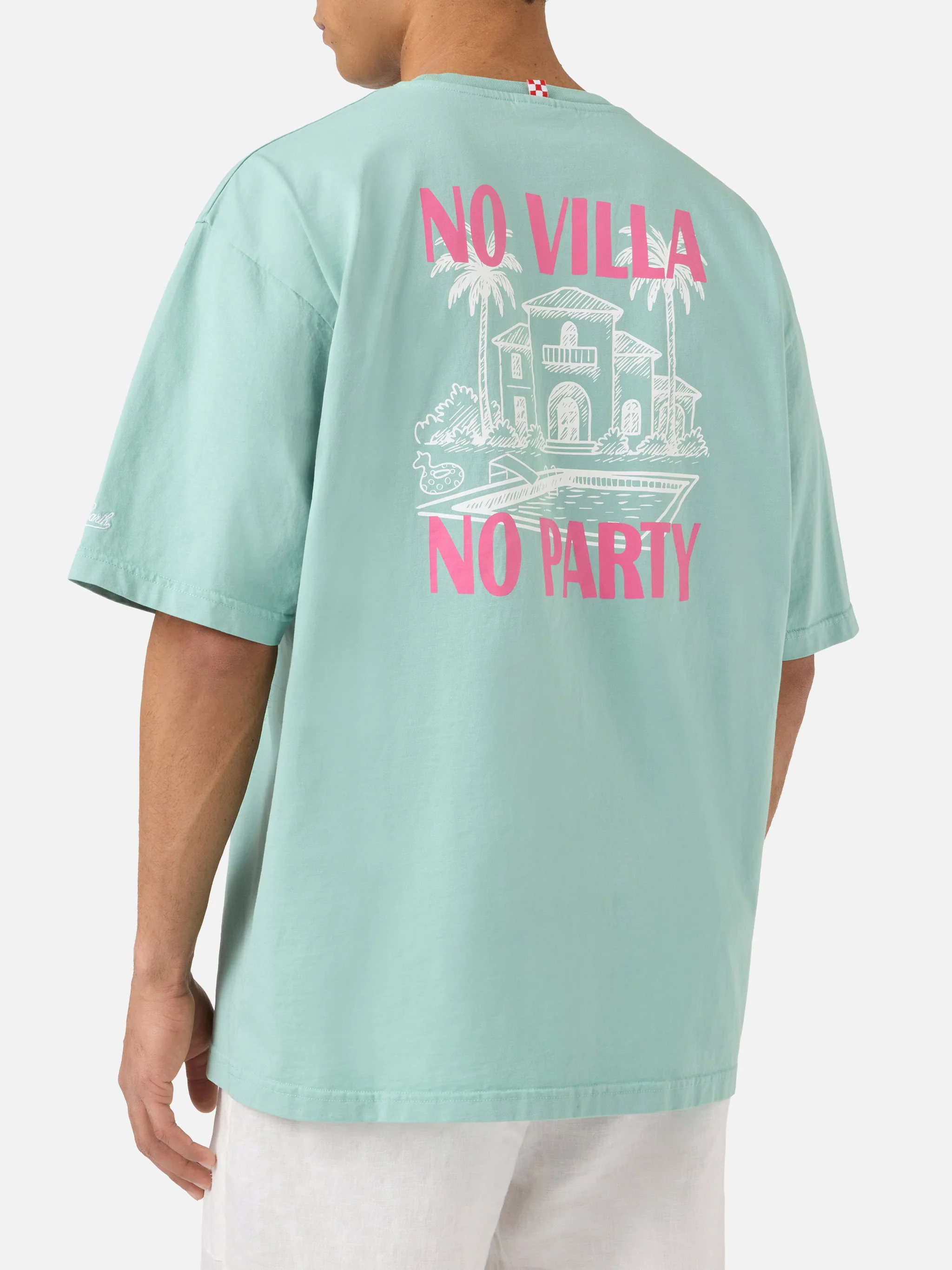 T-shirt Delmar verde con stampa No Villa No Party e maxi grafica sul retro - Image 4