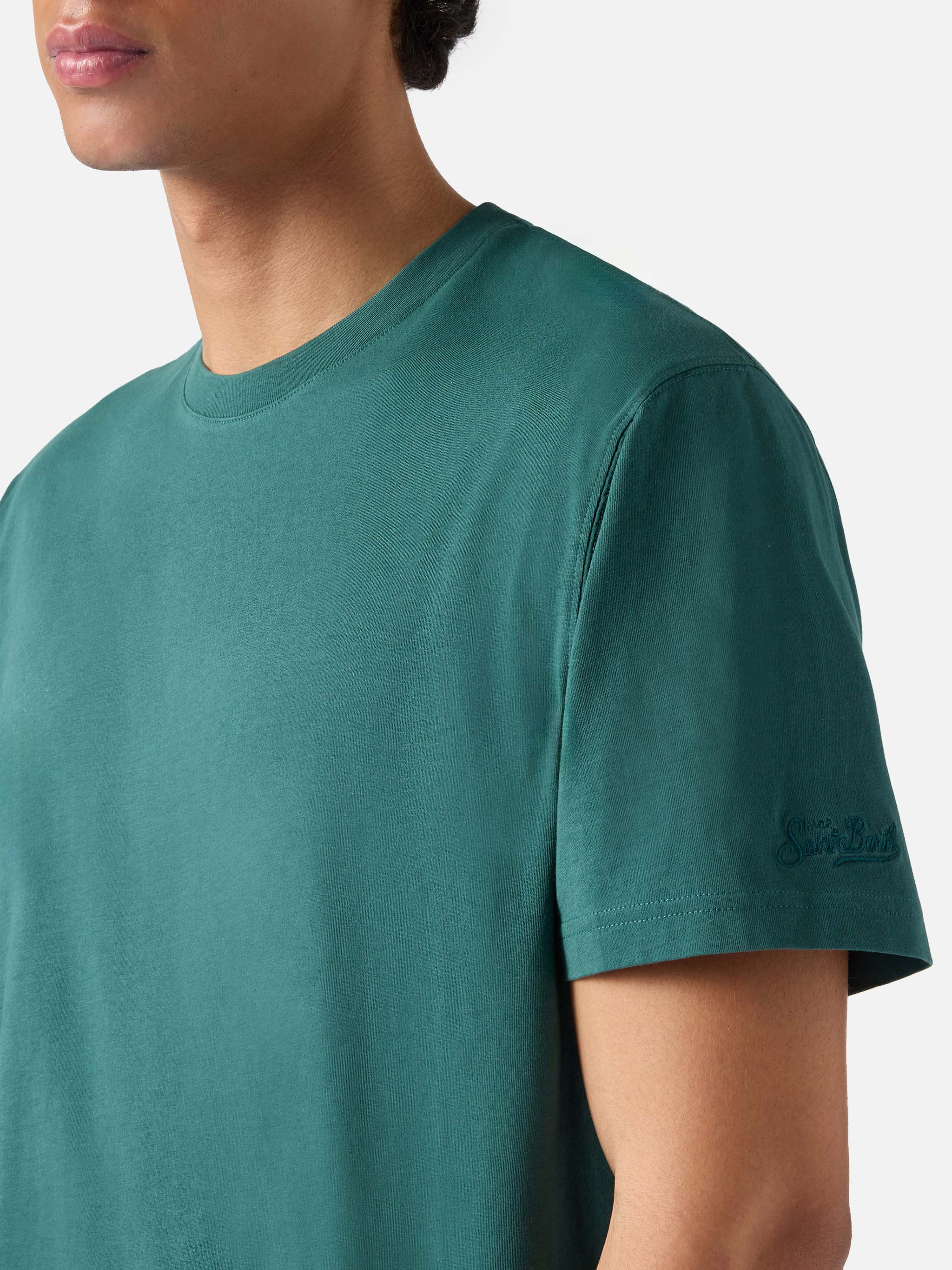 T-shirt Dover verde in cotone con ricamo logo - Image 3