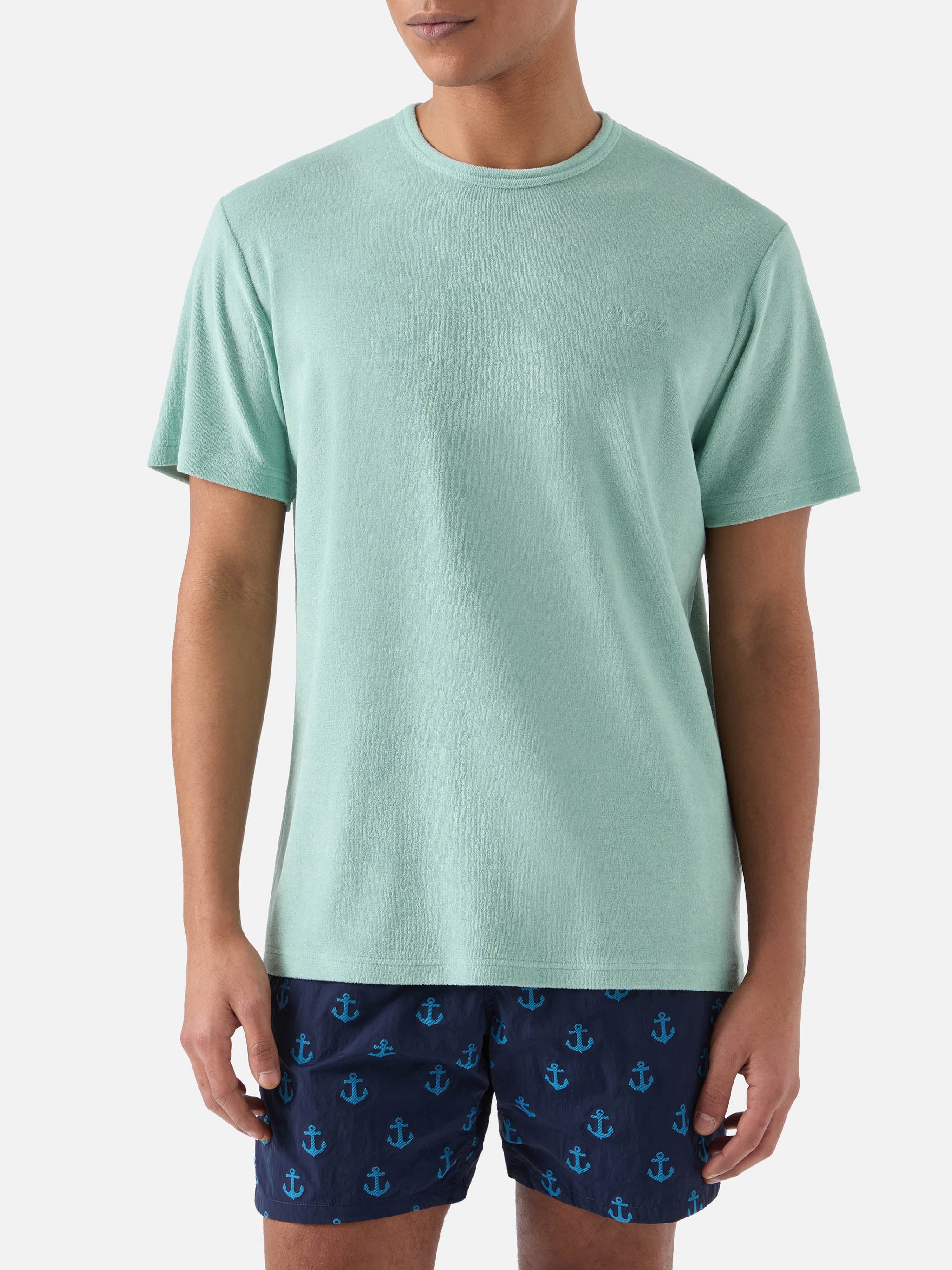 T-shirt Gary in cotone effetto spugna verde con ricamo logo - Image 2