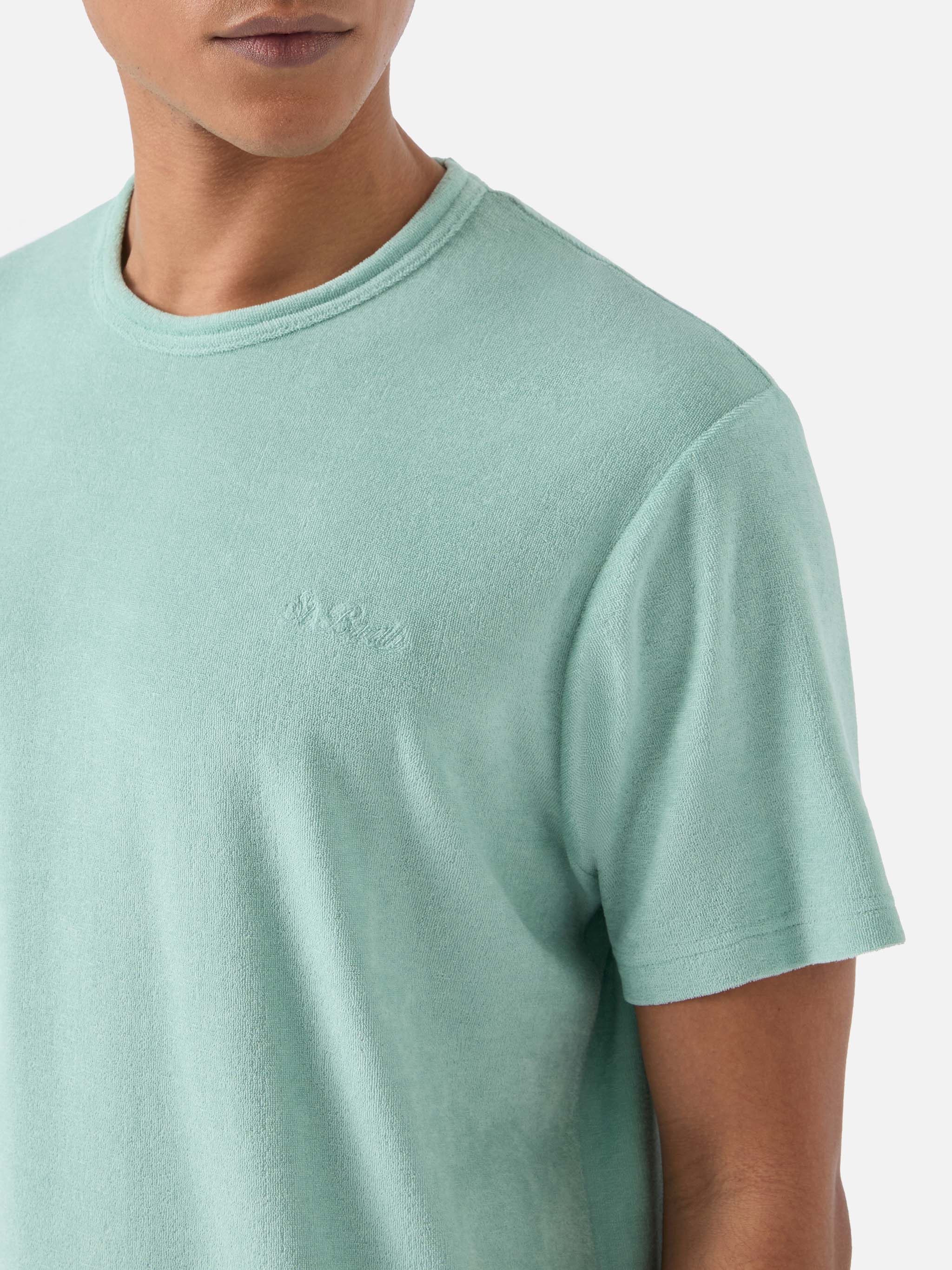 T-shirt Gary in cotone effetto spugna verde con ricamo logo - Image 3