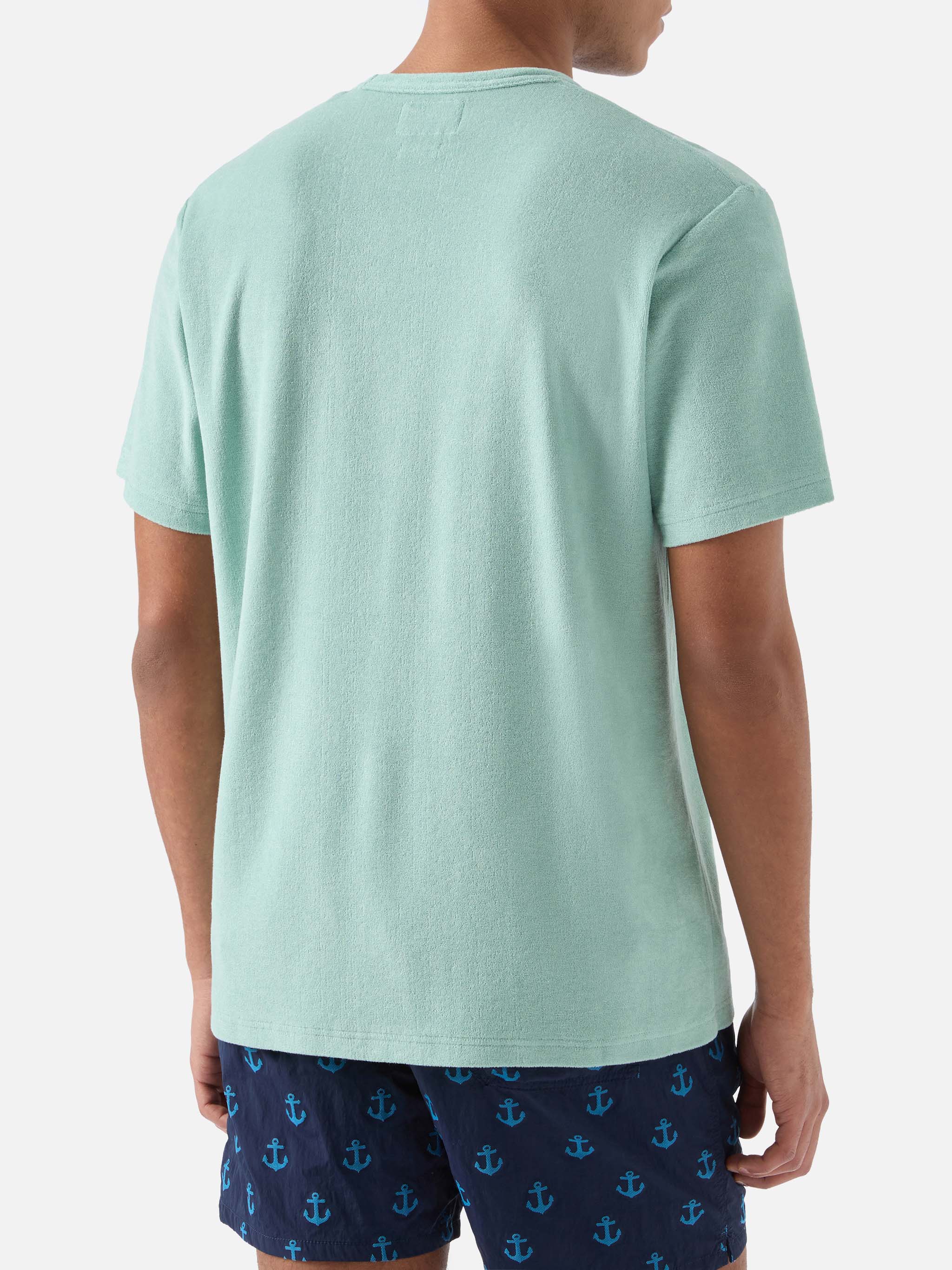 T-shirt Gary in cotone effetto spugna verde con ricamo logo - Image 4