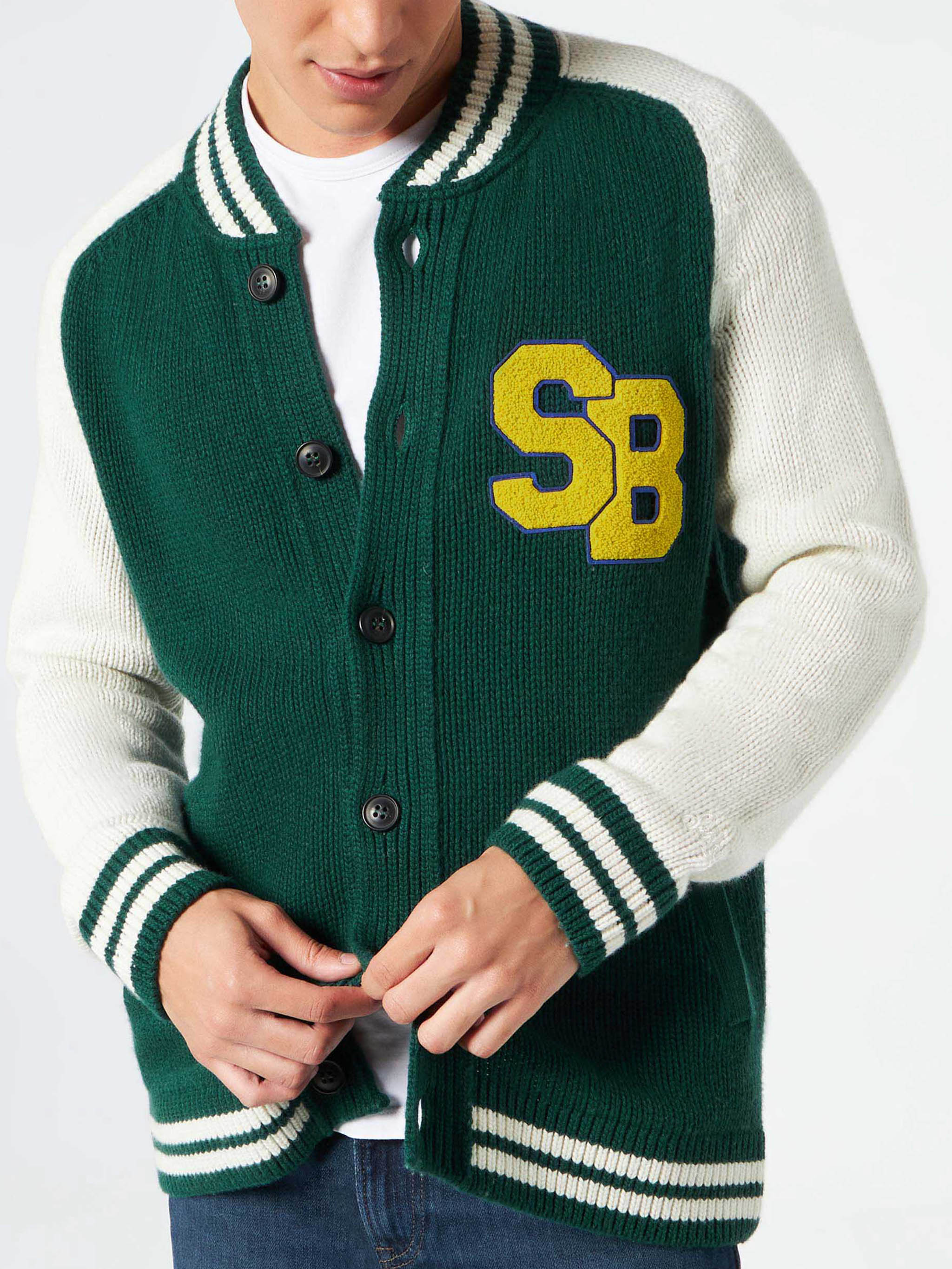 Bomber Benjamin in maglia blu navy stile college - Image 2