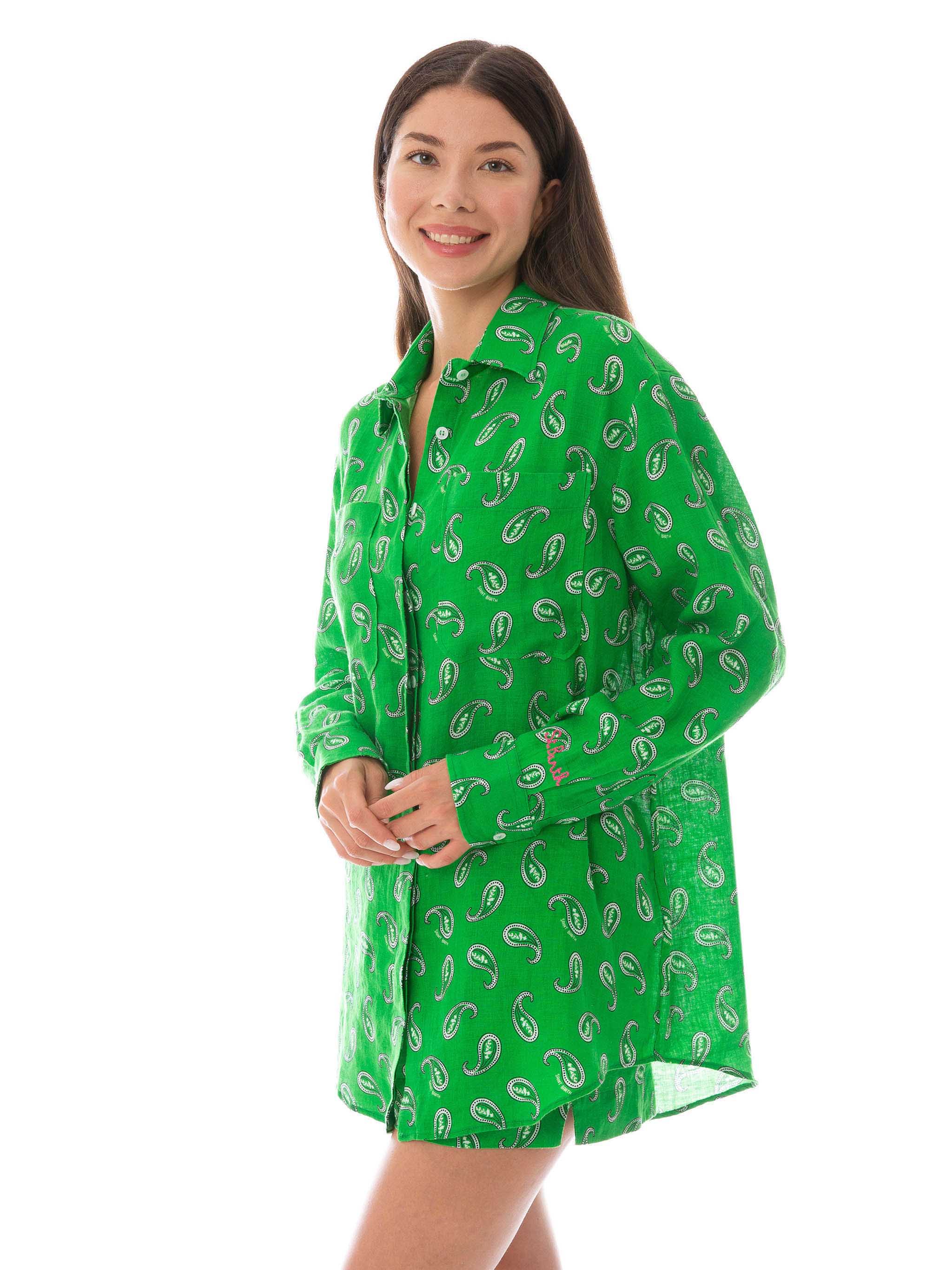 Camicia in lino paisley verde - Image 3