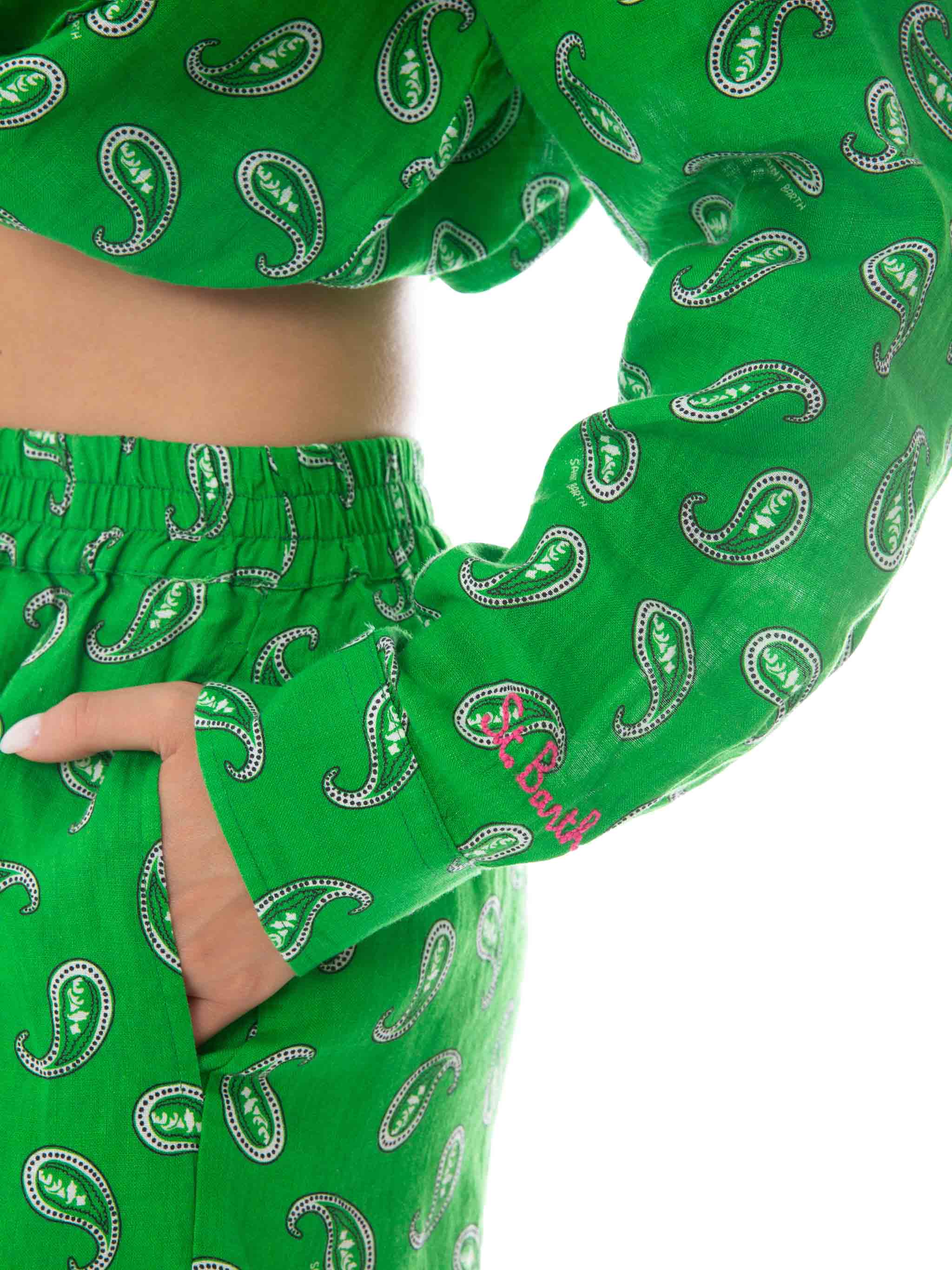 Camicia in lino paisley verde - Image 4