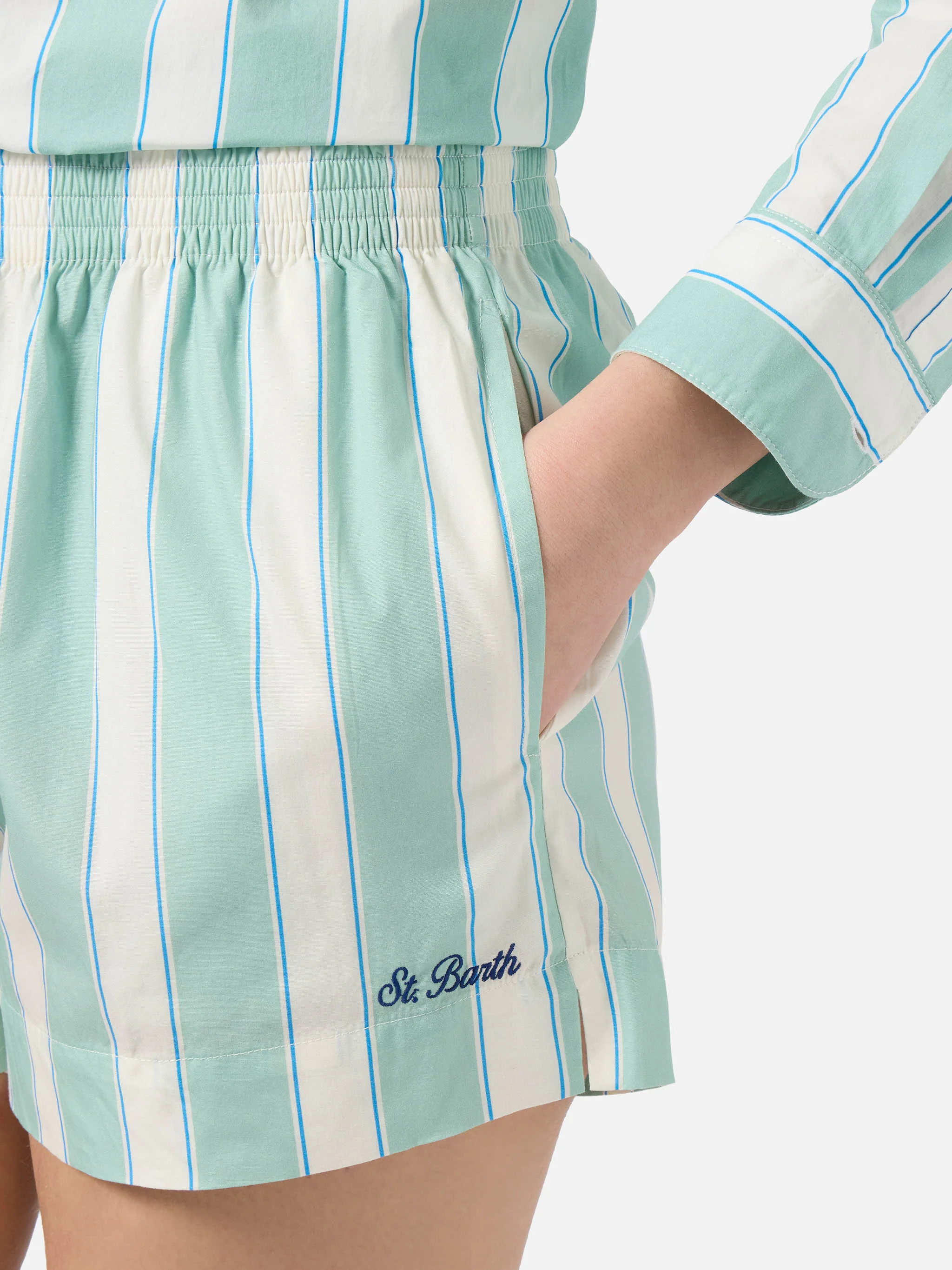 Shorts Meave in cotone a righe verdi - Image 3