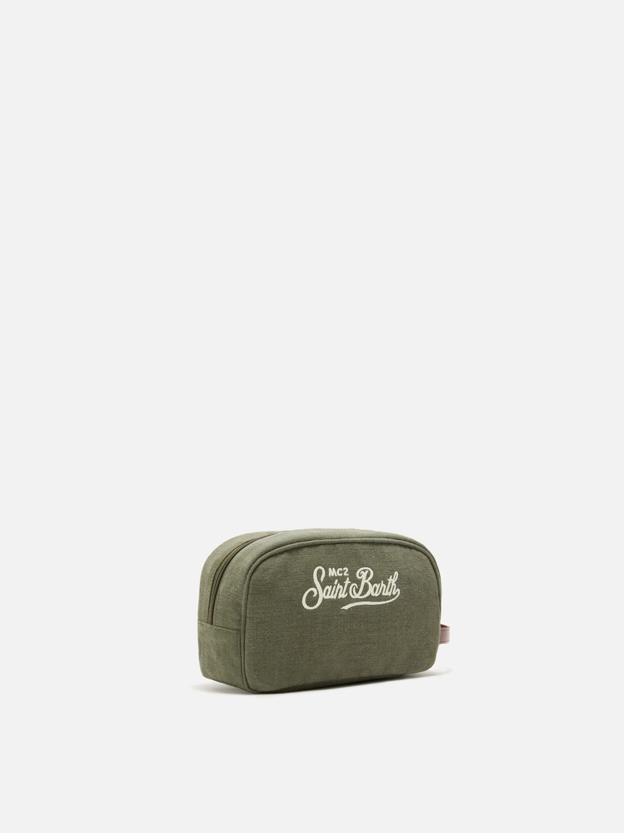 Beauty Bag Westwood in lino verde con logo ricamato - Image 2