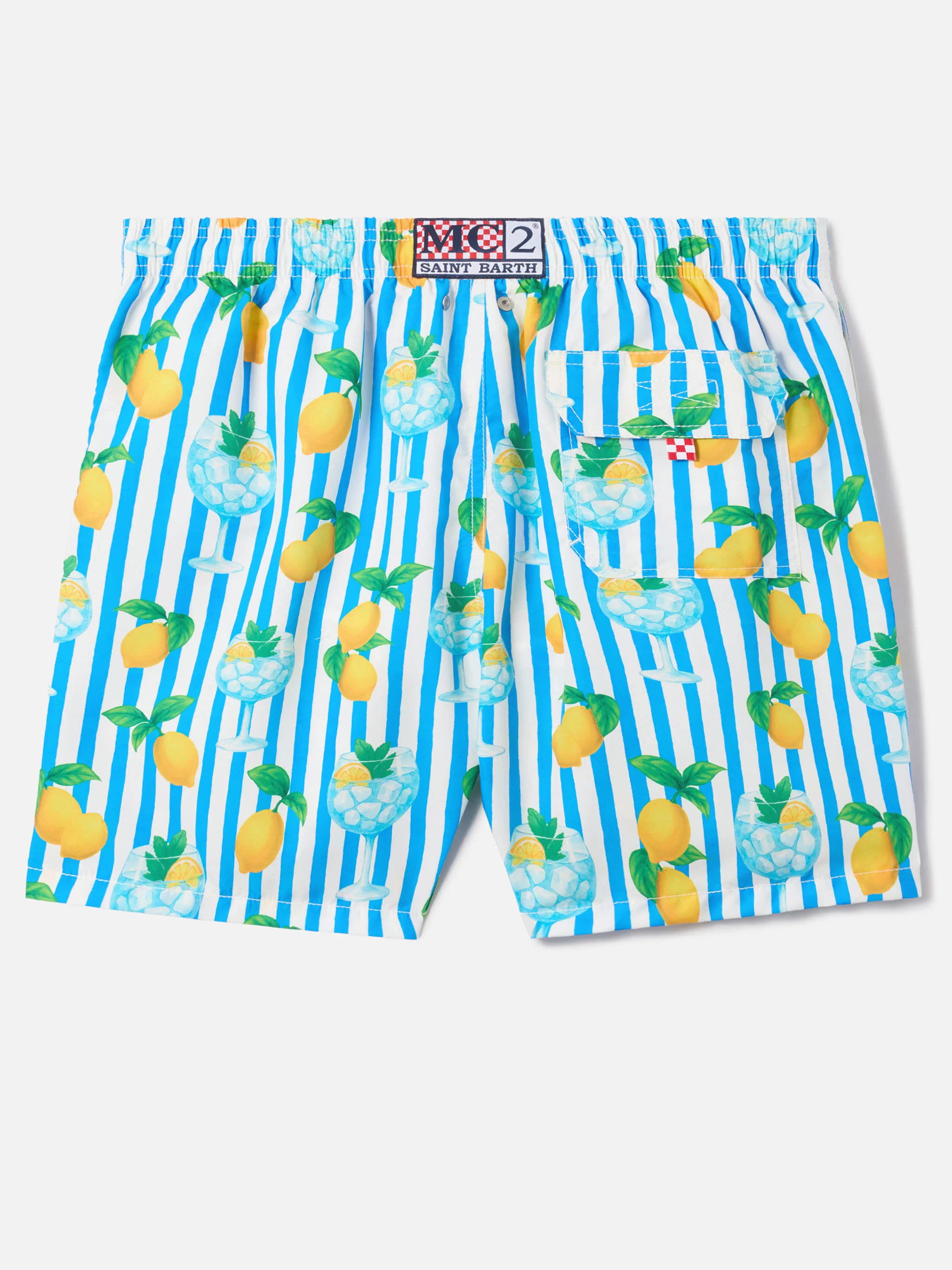 Costume mare Gustavia a righe con stampa gin tonic e limoni - Image 2