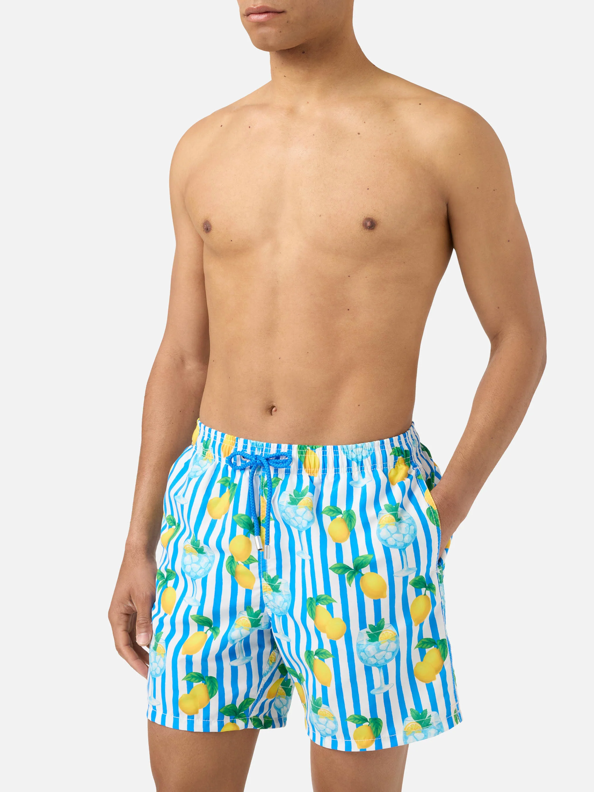 Costume mare Gustavia a righe con stampa gin tonic e limoni - Image 3