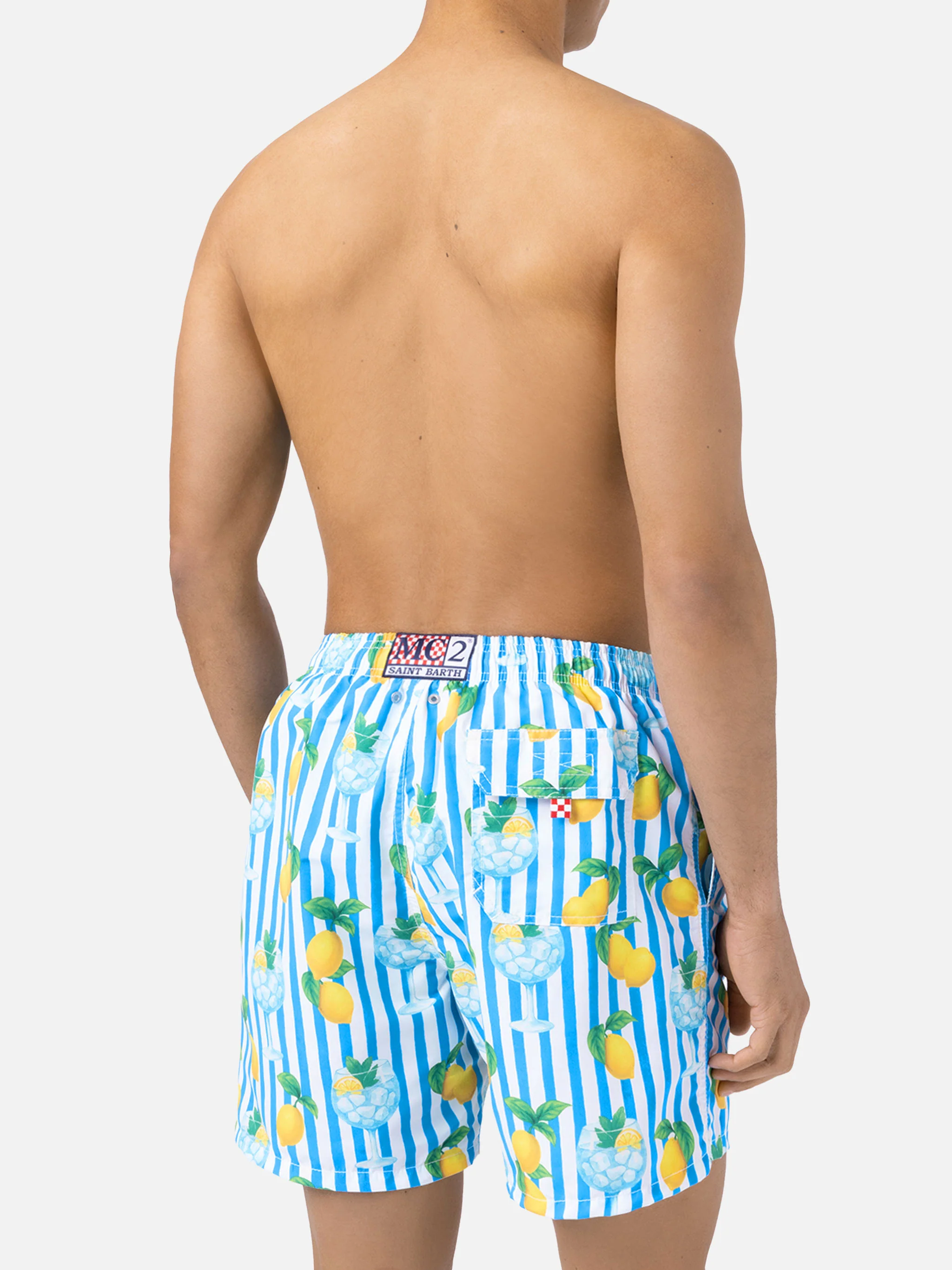 Costume mare Gustavia a righe con stampa gin tonic e limoni - Image 5