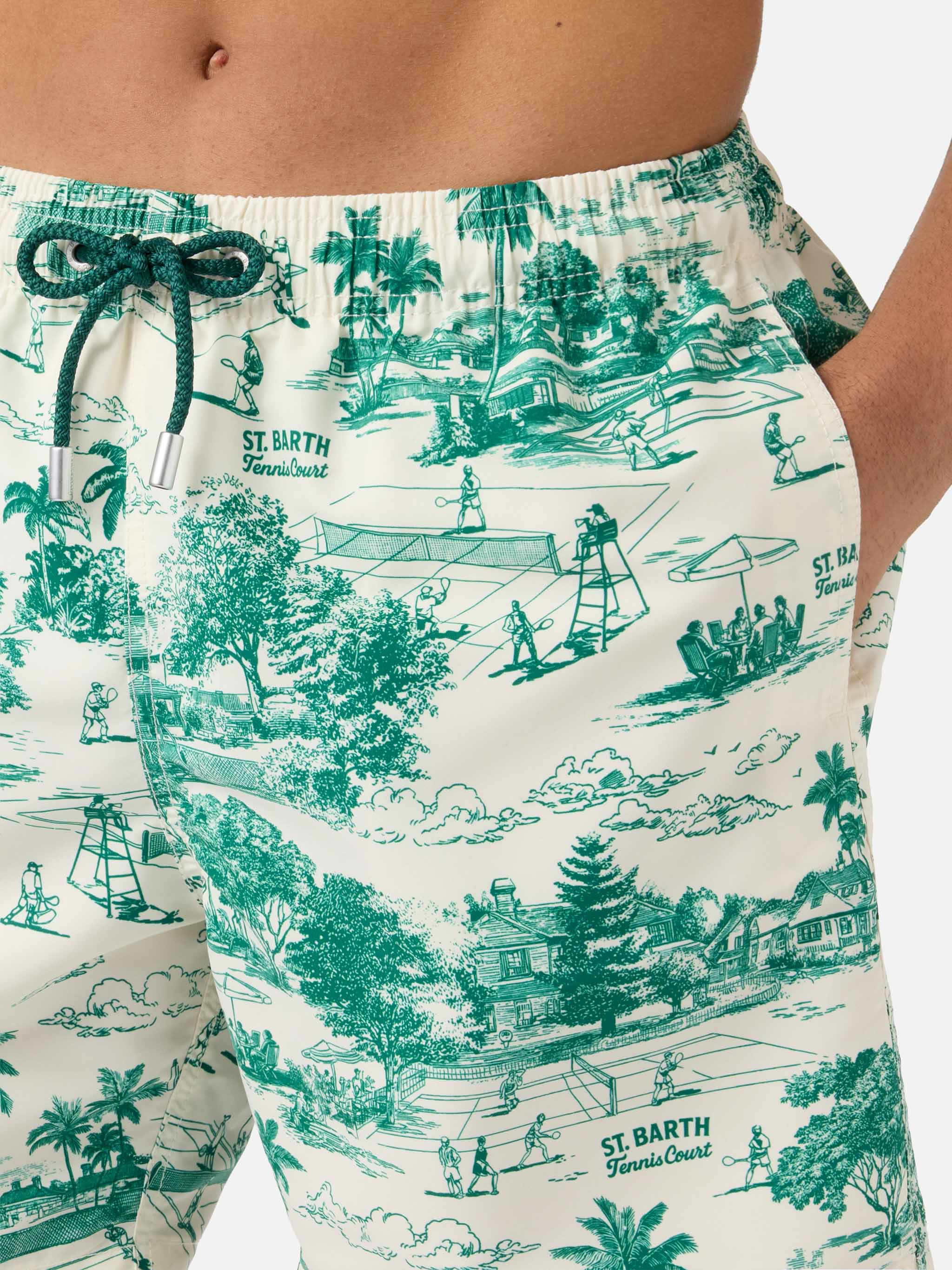 Costume mare Gustavia con stampa toile de jouy verde - Image 4