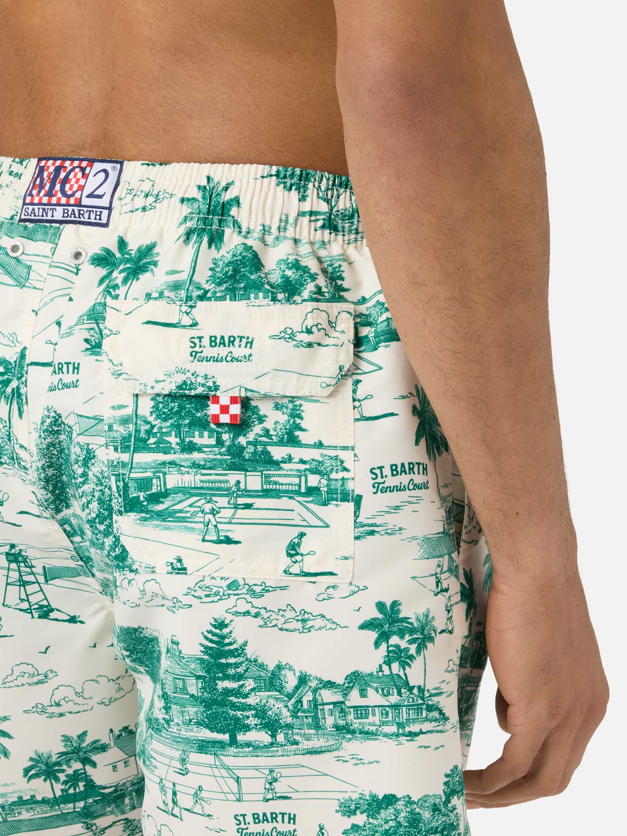 Costume mare Gustavia con stampa toile de jouy verde - Image 6