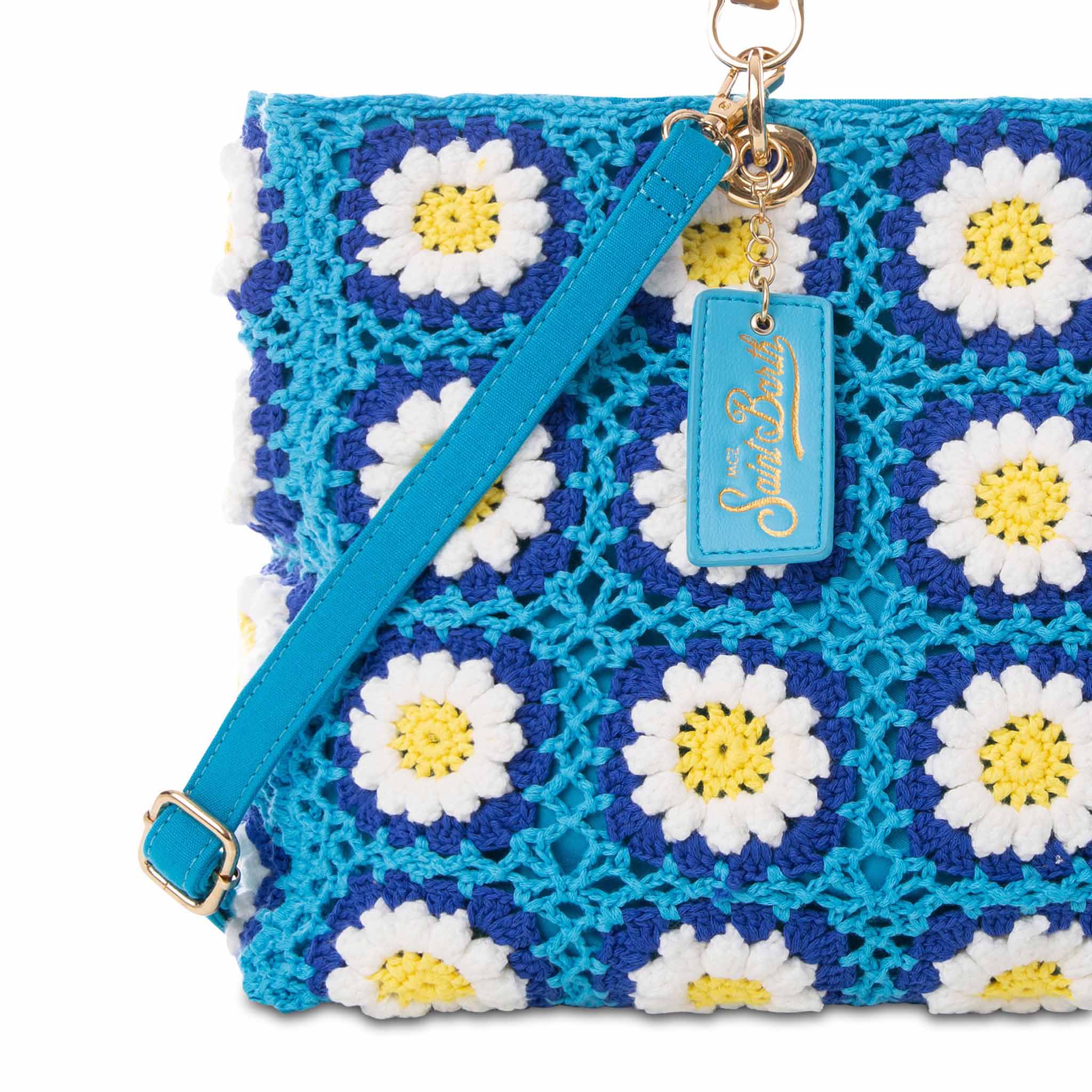 Borsa Victoria Crochet in crochet con fiori azzurri - Image 3