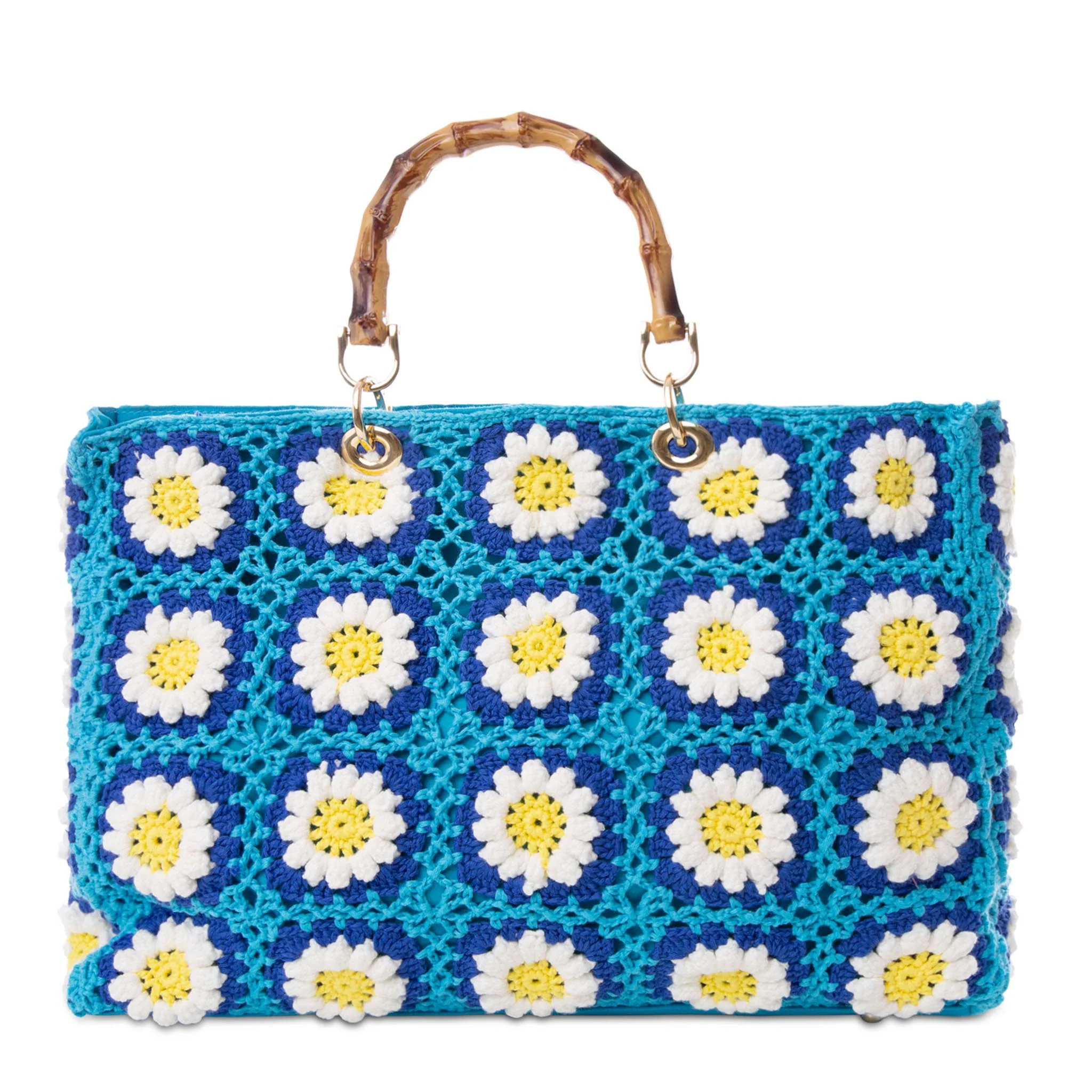 Borsa Victoria Crochet in crochet con fiori azzurri - Image 4