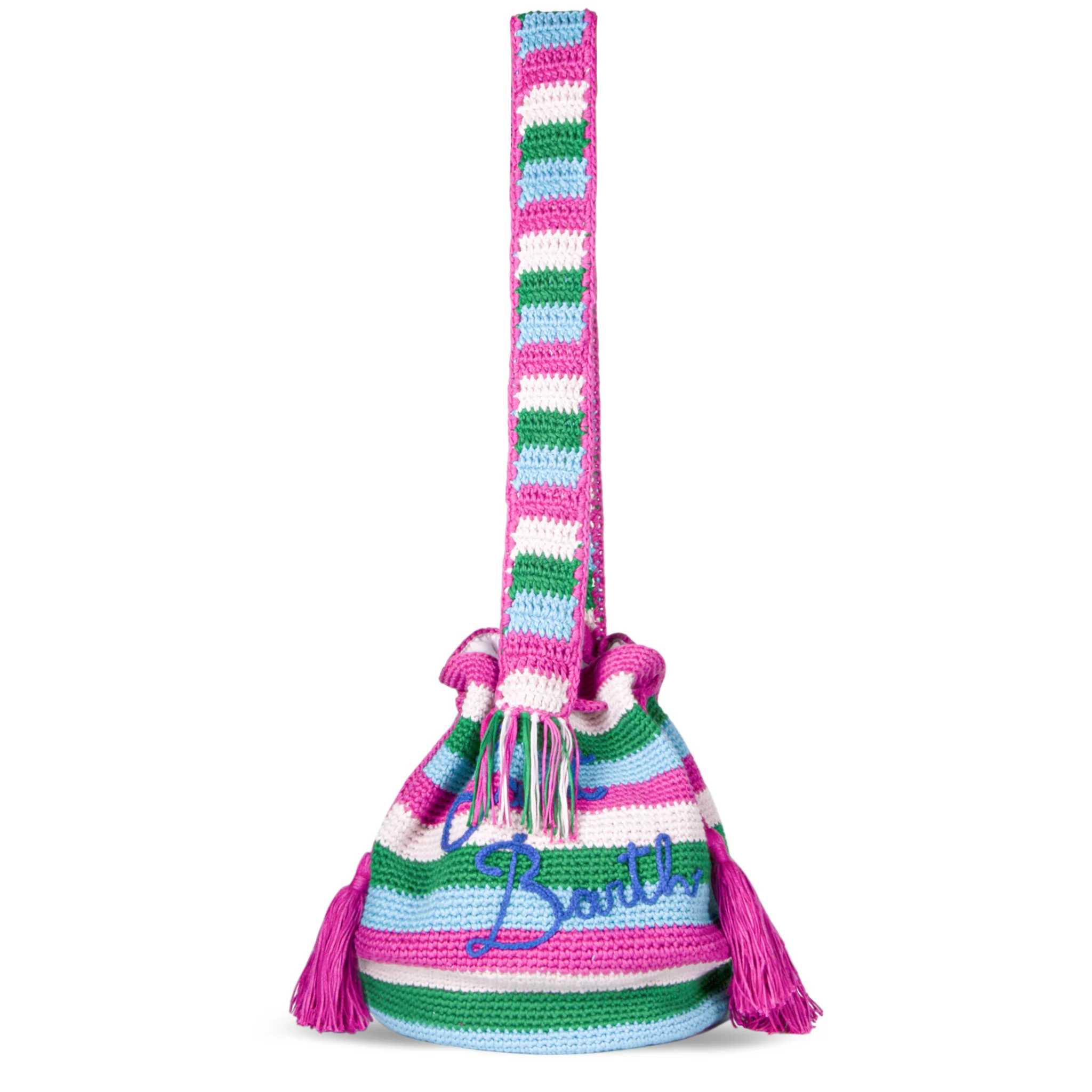 Borsa secchiello Crochet Bucket crochet a righe multicolore - Image 3