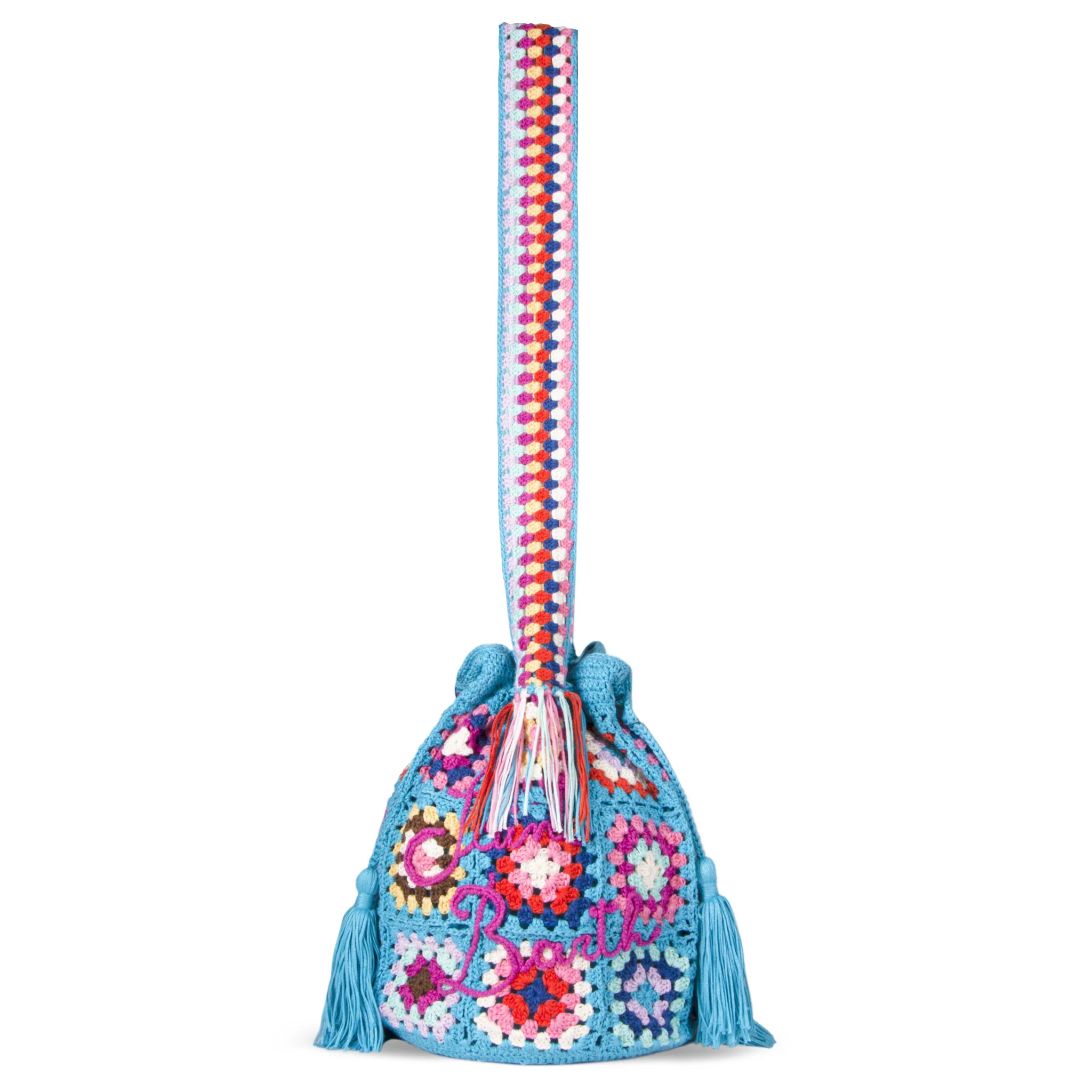 Borsa secchiello Crochet Bucket crochet con ricamo multicolore - Image 3