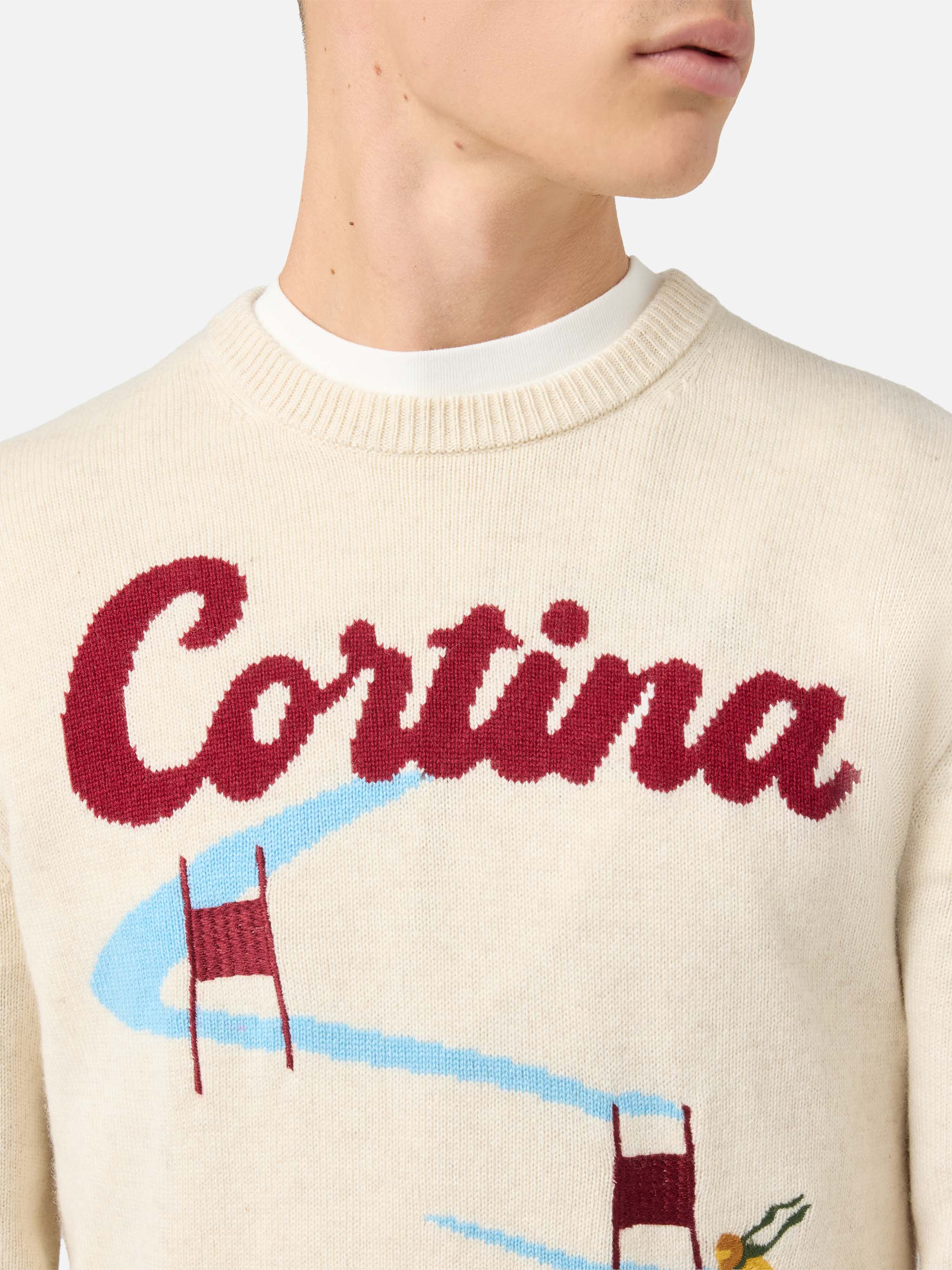 Girocollo Heron beige con jacquard cartolina Cortina - Image 2