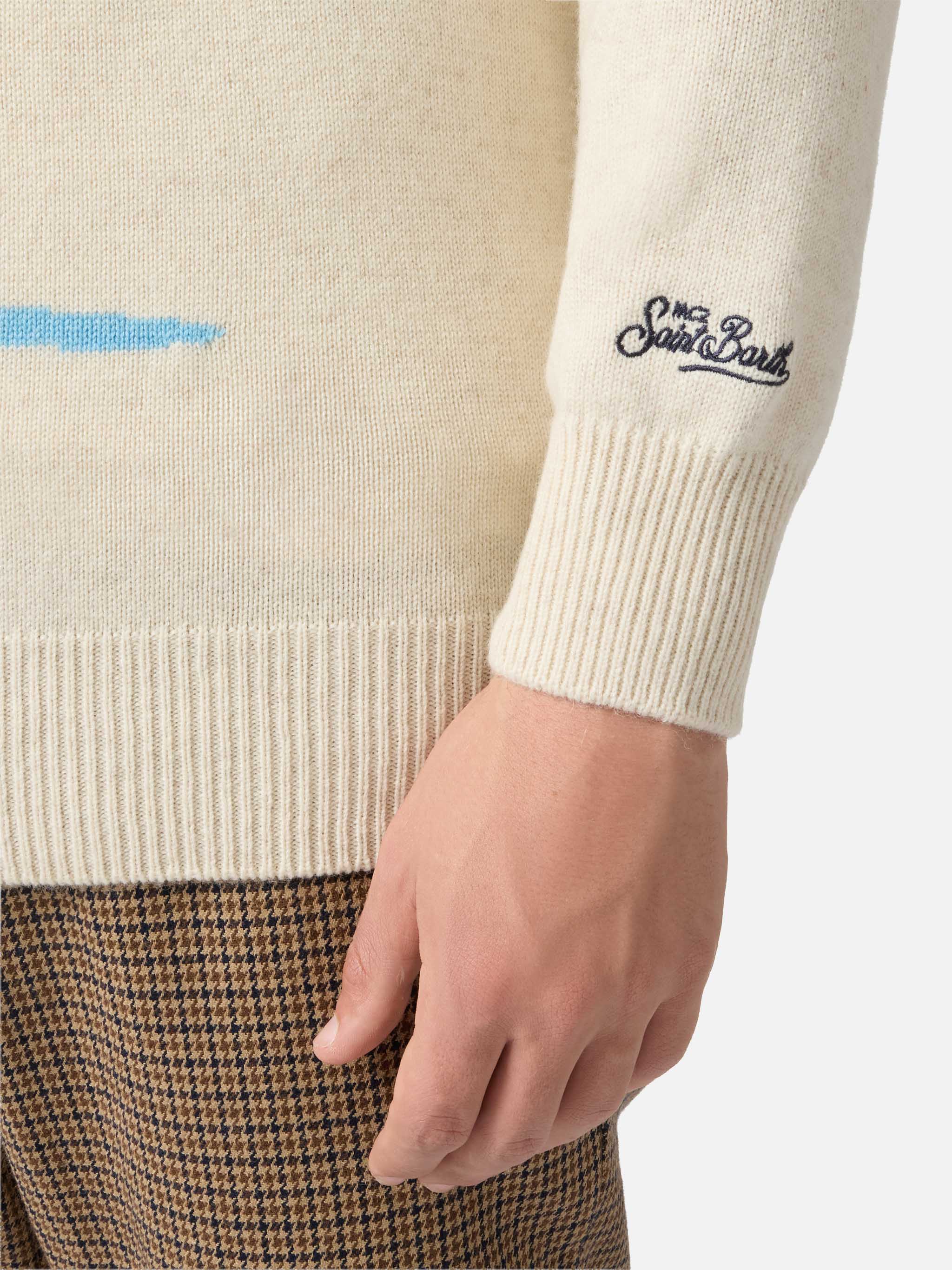 Girocollo Heron beige con jacquard cartolina Cortina - Image 4
