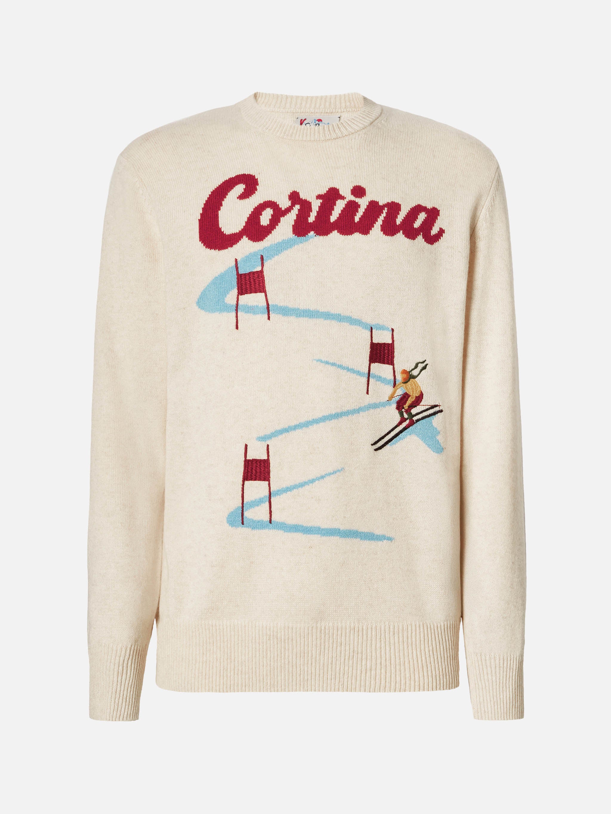 Girocollo Heron beige con jacquard cartolina Cortina - Image 5