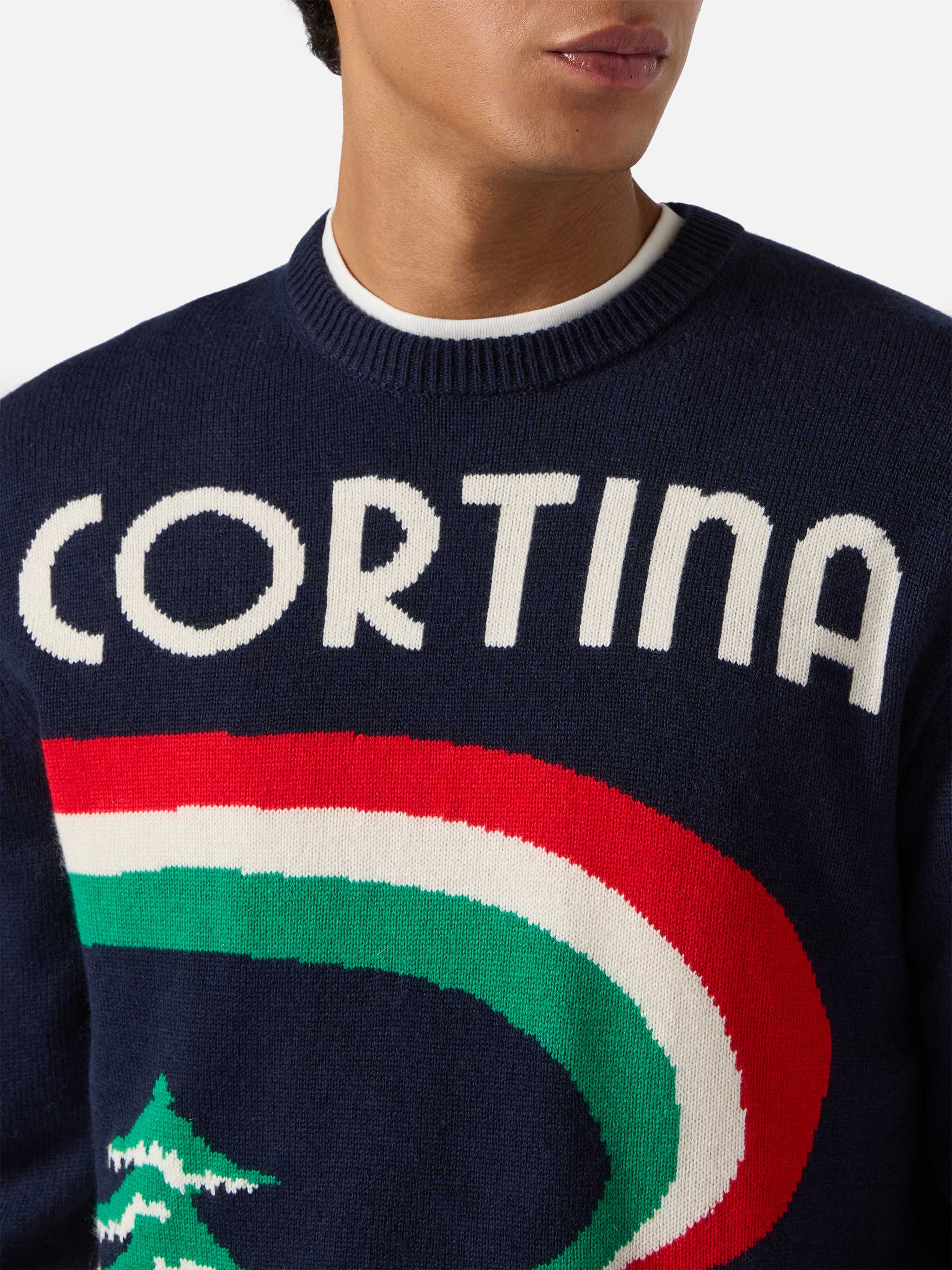 Girocollo Heron blu con jacquard cartolina Cortina - Image 2