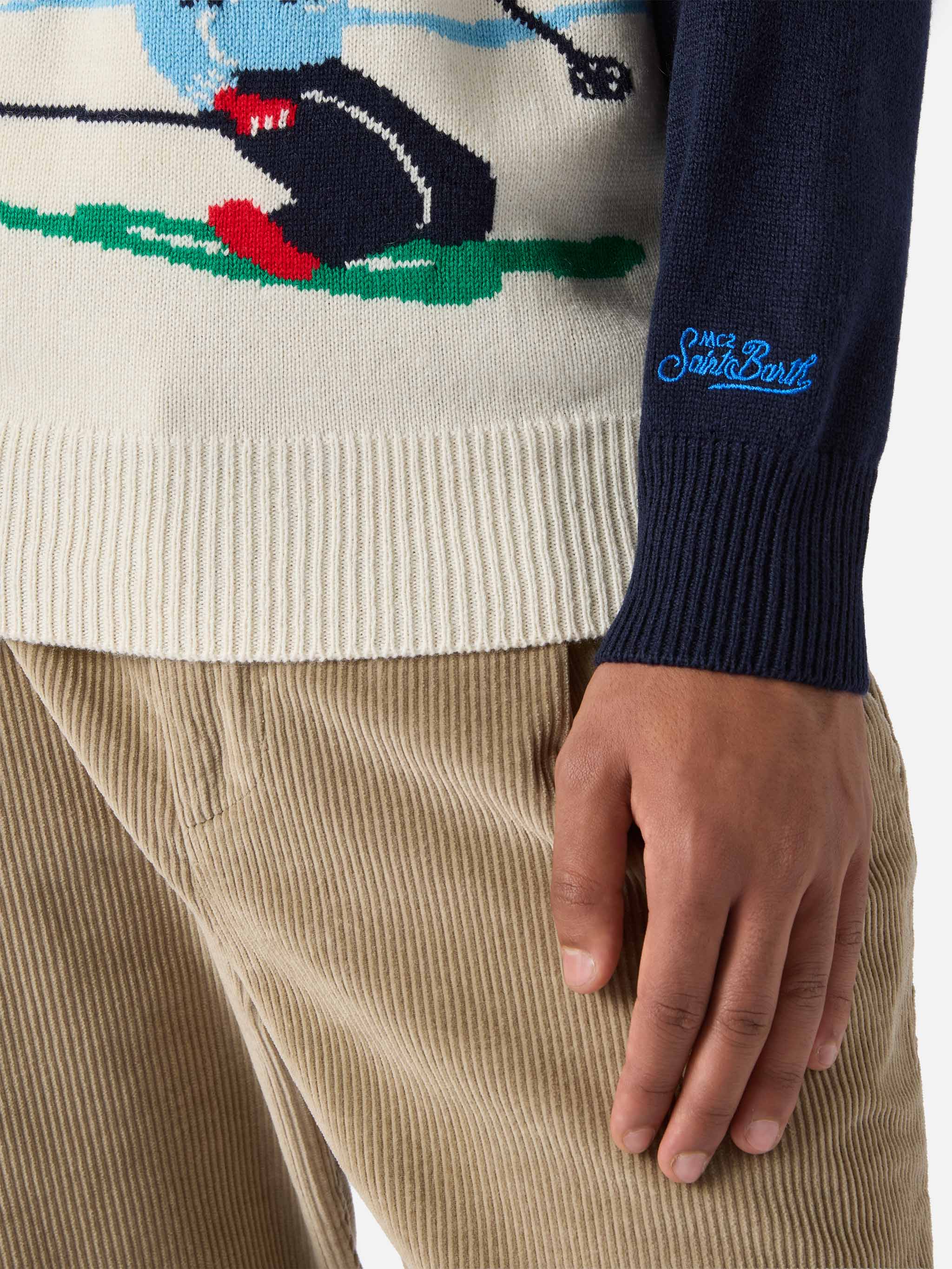 Girocollo Heron blu con jacquard cartolina Cortina - Image 4