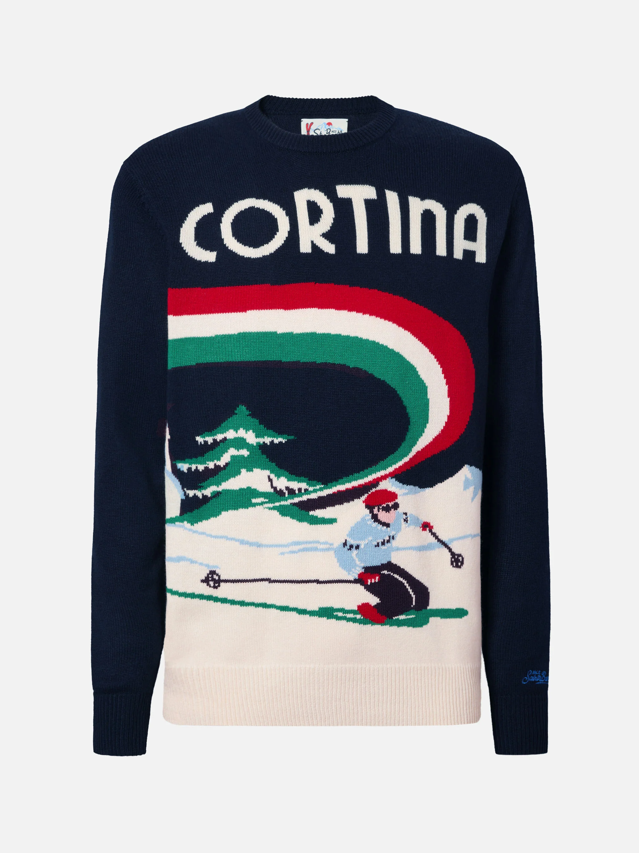 Girocollo Heron blu con jacquard cartolina Cortina - Image 5