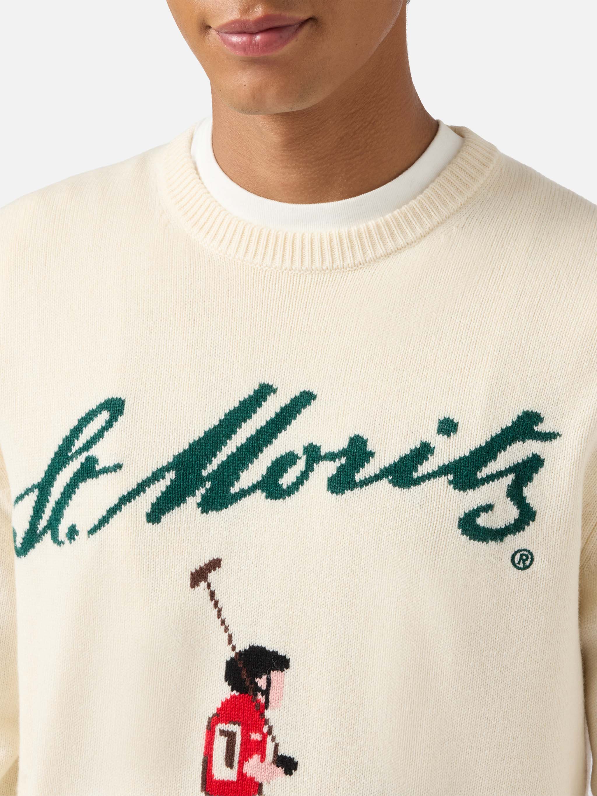 Girocollo Heron bianco con jacquard St. Moritz Polo - Image 2
