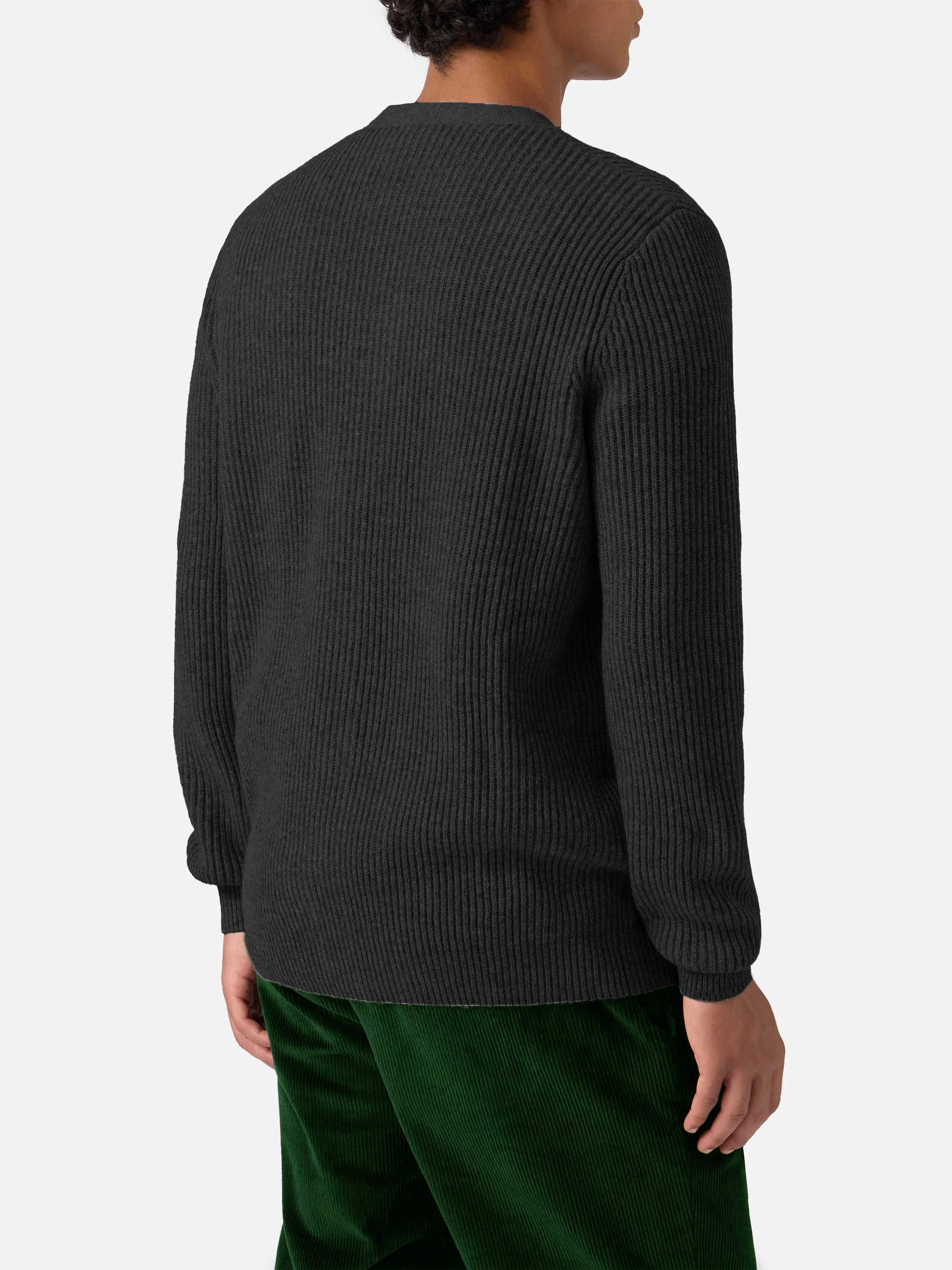 Cardigan Herrison in 100% LANA nero a coste inglesi - Image 2