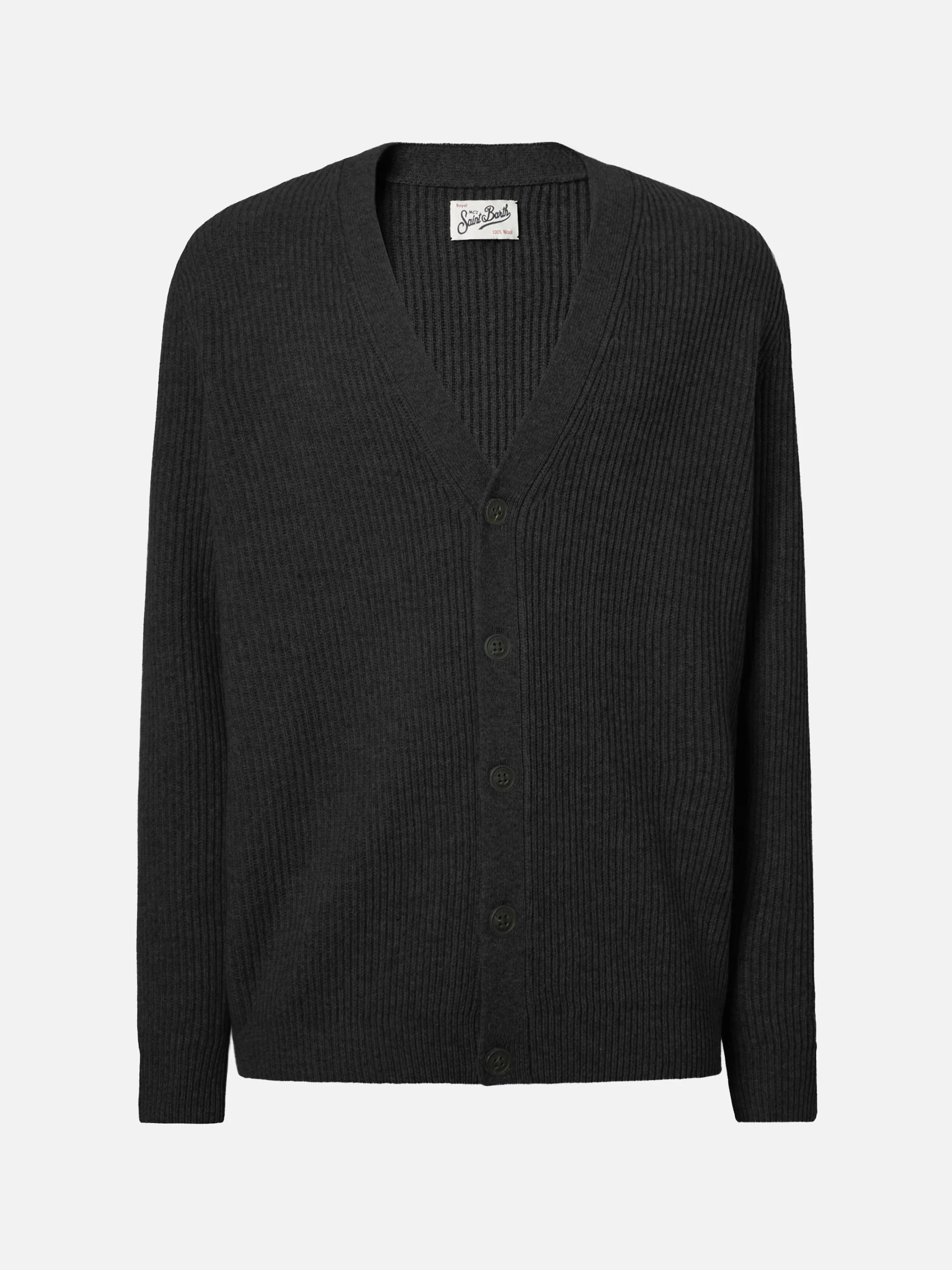 Cardigan Herrison in 100% LANA nero a coste inglesi - Image 3