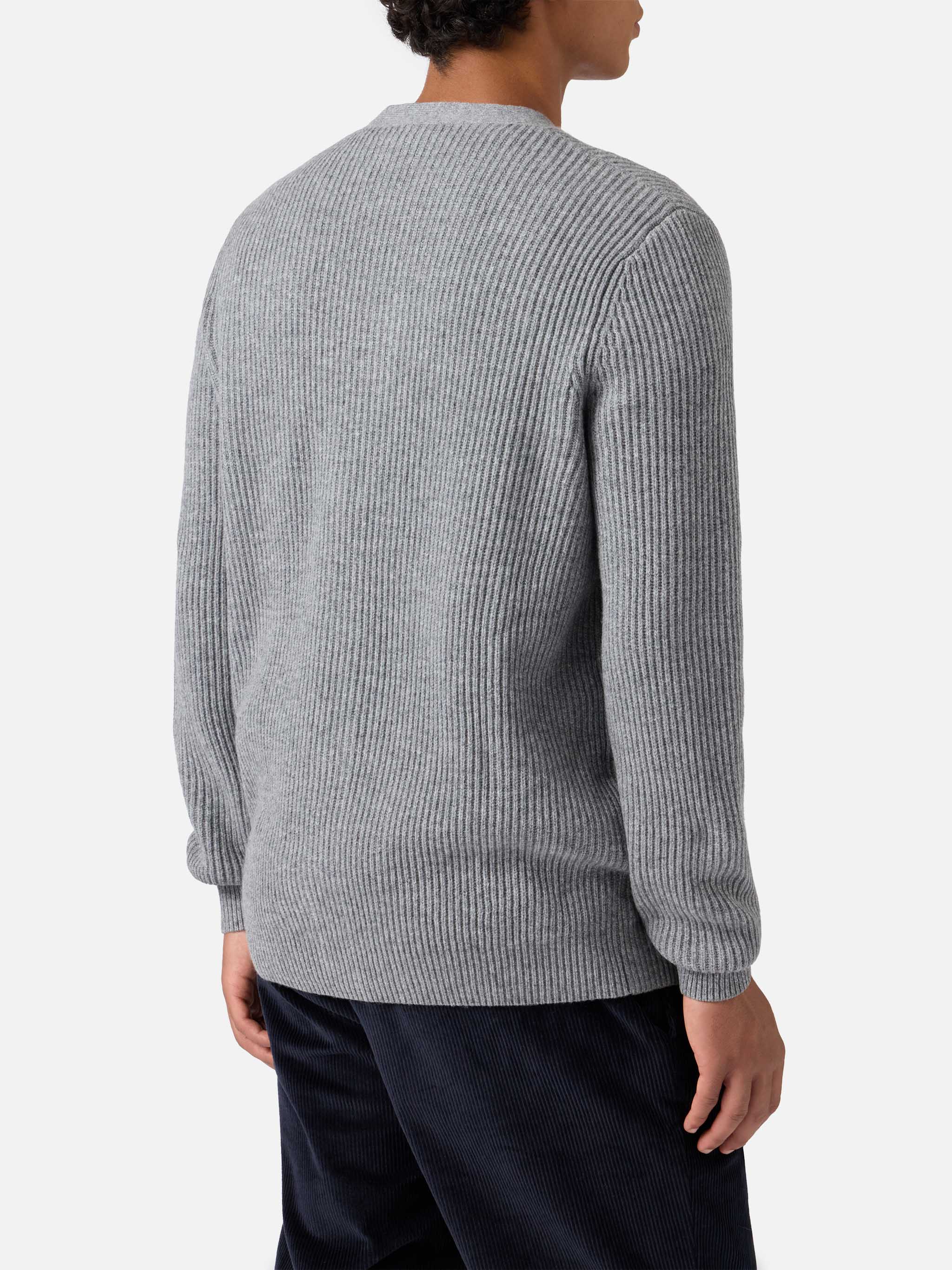 Cardigan Herrison in pura lana grigio melange a coste inglesi - Image 3