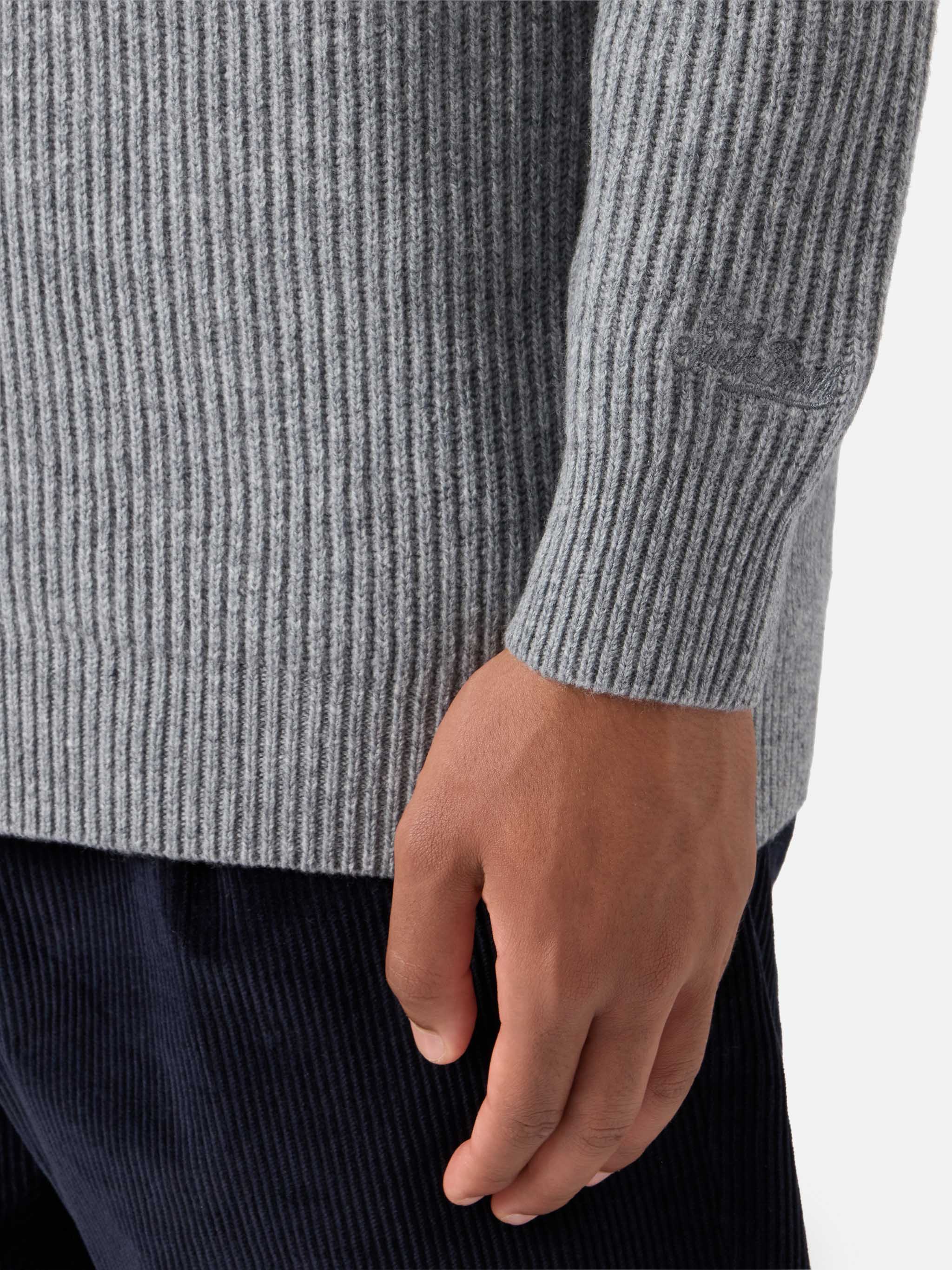 Cardigan Herrison in pura lana grigio melange a coste inglesi - Image 4
